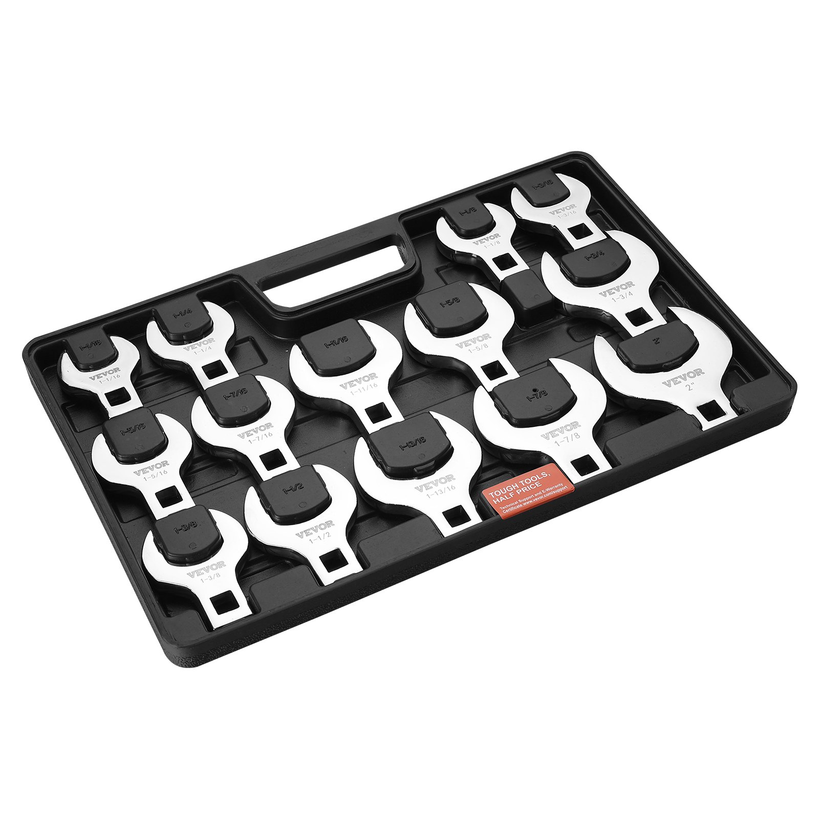VEVOR Juego de Llaves de Pata de Gallo 14 PCS Accionamiento Cuadrado 1/2" SAE 27-51 mm Llave de Palanca de Acero 40Cr Llave de Extremo Abierto Compatible con Llave Dinamométrica para Mecánico