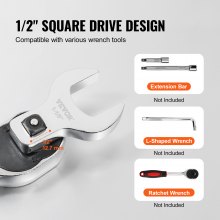 VEVOR Juego de 14 Llaves de Pata de Gallo Accionamiento de 1/2" SAE 1-1/16-2" Llave de Palanca de Acero 40 Cr con Tamaño Grabado con Láser Compatible con Reparación de Llaves Dinamométricas