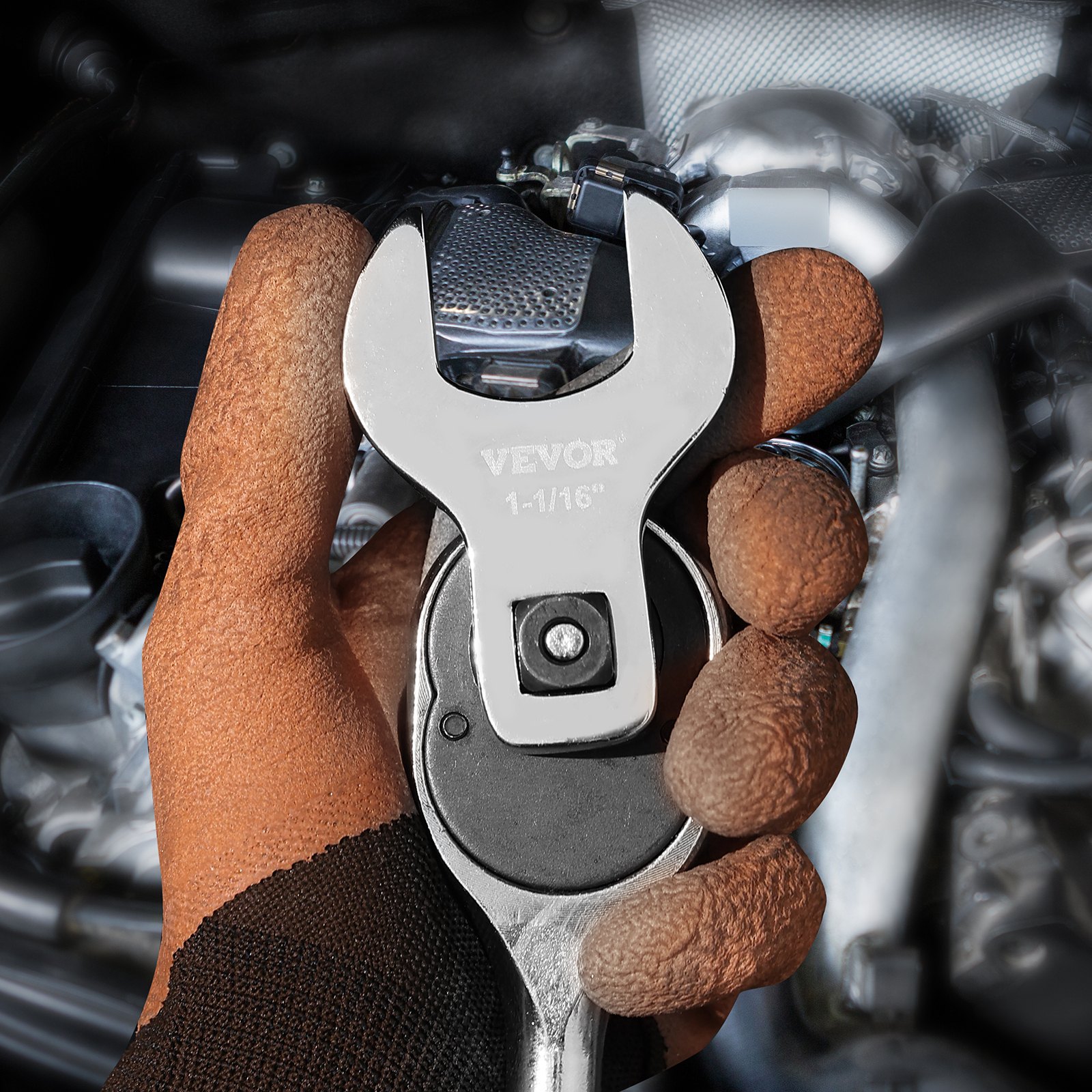 VEVOR Crowfoot Wrench Set, 1/2-inch Drive, 14-Piece, SAE (1-1/16 inch - 2 inch), Crowfoot Wrench Set with Storage Tray, 40CR Material with Laser-Engraved Size Markings, for Mechanical Maintenance