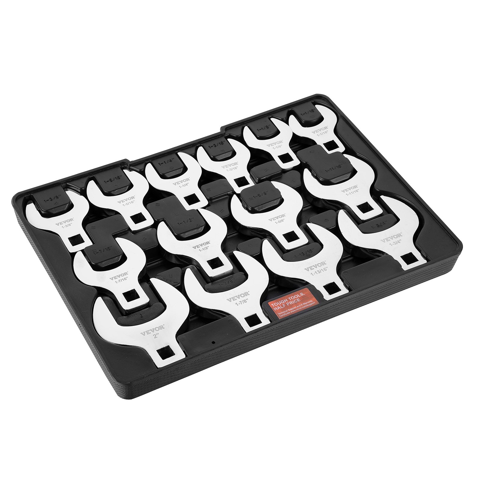 VEVOR Juego de 14 Llaves de Pata de Gallo Accionamiento de 1/2" SAE 1-1/16-2" Llave de Palanca de Acero 40 Cr con Tamaño Grabado con Láser Compatible con Reparación de Llaves Dinamométricas