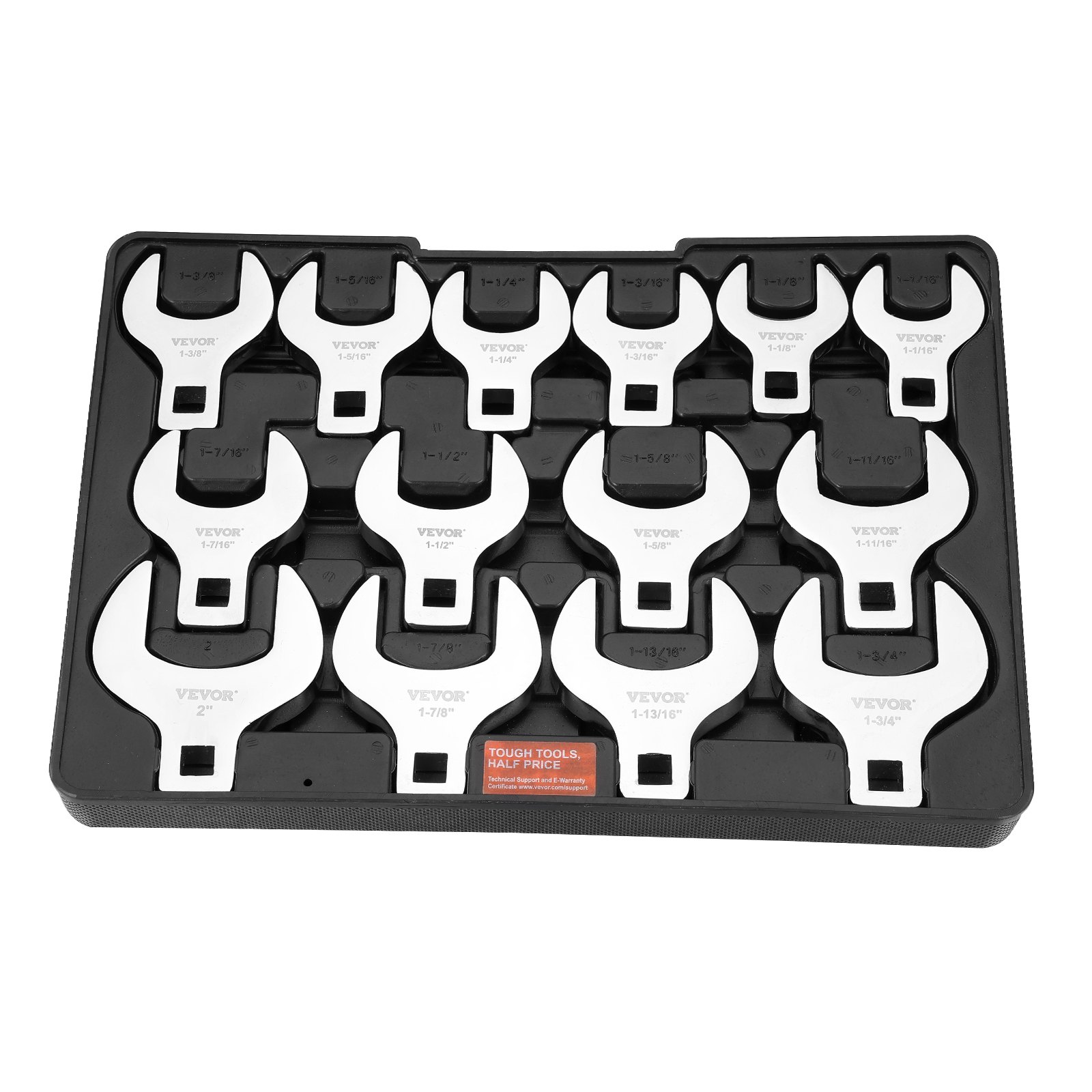 VEVOR Juego de 14 Llaves de Pata de Gallo Accionamiento de 1/2" SAE 1-1/16-2" Llave de Palanca de Acero 40 Cr con Tamaño Grabado con Láser Compatible con Reparación de Llaves Dinamométricas