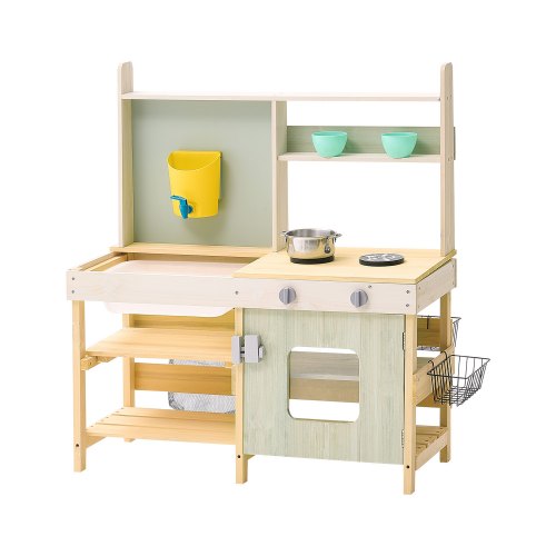 VEVOR Cocina de Barro para Niños 380 x 890 x 990 mm Juego de Cocina de Madera Cocina de Juguete para Niños Cocinita Infantil de Madera para Exteriores Cocina de Juego de Simulación con Accesorios