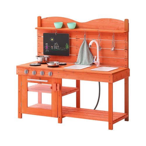 VEVOR Cocina de Barro para Niños, 1050 x 400 x 965 mm, Cocina de Juguete de Madera para Niños Al Aire Libre con Estufa, Fregadero, Grifo, Pizarra, Utensilios de Cocina, Ollas y Accesorios