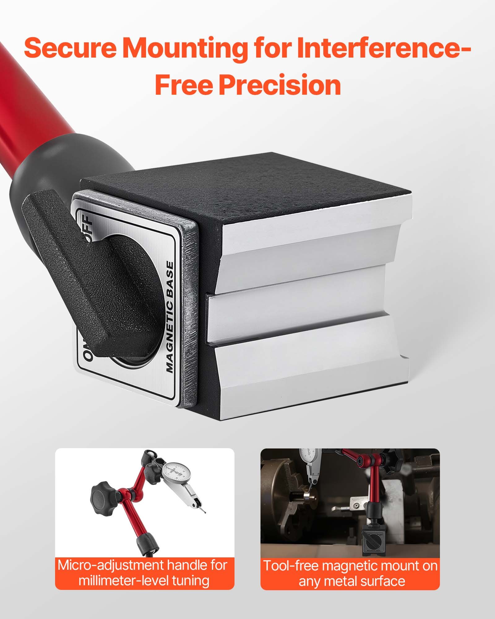 VEVOR Indicador de Cuadrante, con Base Magnética Universal y Estuche, Precisión de 0,01 mm, Rango 0 a 0,76 mm, Agarre de Microesferas, para Mecanizado, Reparaciones o Inspecciones de Laboratorio