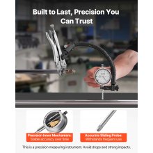 VEVOR Indicador de Cuadrante, con Brazo Flexible 360° y Abrazadera de Bloqueo 360°, Precisión de Medición 0,03 mm, Rango de Medición de 0 a 25,4 mm, con Estuche, para Mecanizado, Negro y Plata