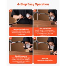 VEVOR Indicador de Cuadrante, con Brazo Flexible 360° y Abrazadera de Bloqueo 360°, Precisión de Medición 0,03 mm, Rango de Medición de 0 a 25,4 mm, con Estuche, para Mecanizado, Negro y Plata