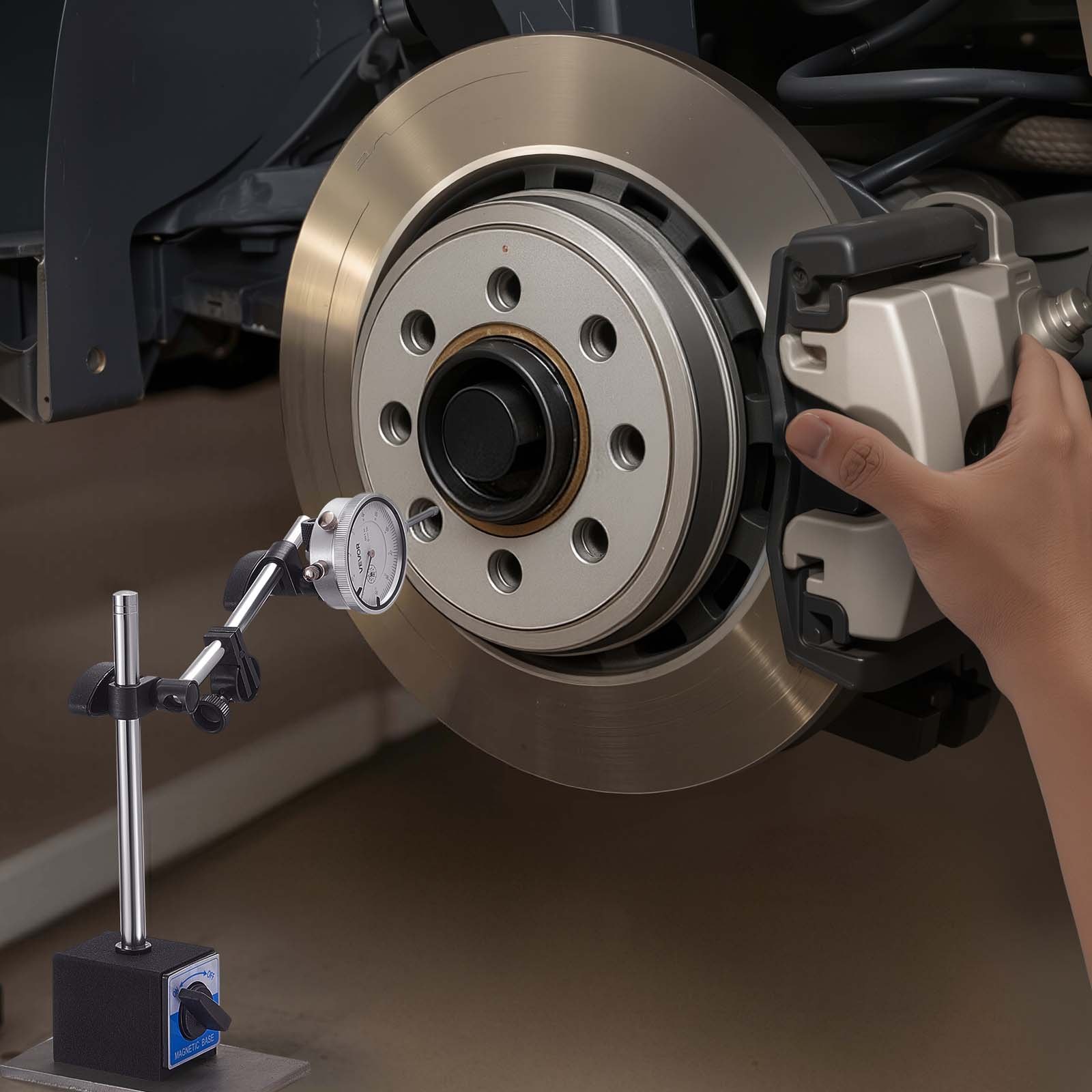 VEVOR Indicador de Cuadrante, con Soporte de Varilla Doble y Estuche, Acero Inoxidable y Aleación Aluminio, Precisión 0,03 mm, Rango Medición 0 a 25,4 mm, con Varillas de Centrado no Magnéticas