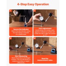 VEVOR Indicador de Cuadrante, con Soporte Magnético Flexible, Precisión de 0,03 mm, Rango de Medición de 0 a 25,4 mm, Graduaciones Claras, Brazo Largo Ajustable, para Configuración de Máquinas