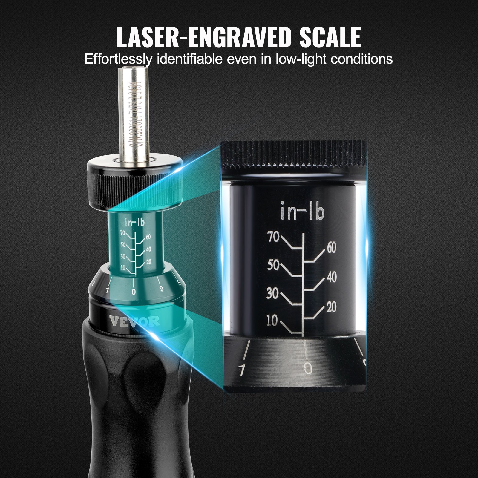 VEVOR Destornillador Dinamométrico Digital con Accionamiento de 1/4" con Pantalla LCD Rango de Par 1,13-7,91 Nm Incremento de 1 in/lb Juego de Brocas de Destornillador Dinamométrico con Escala
