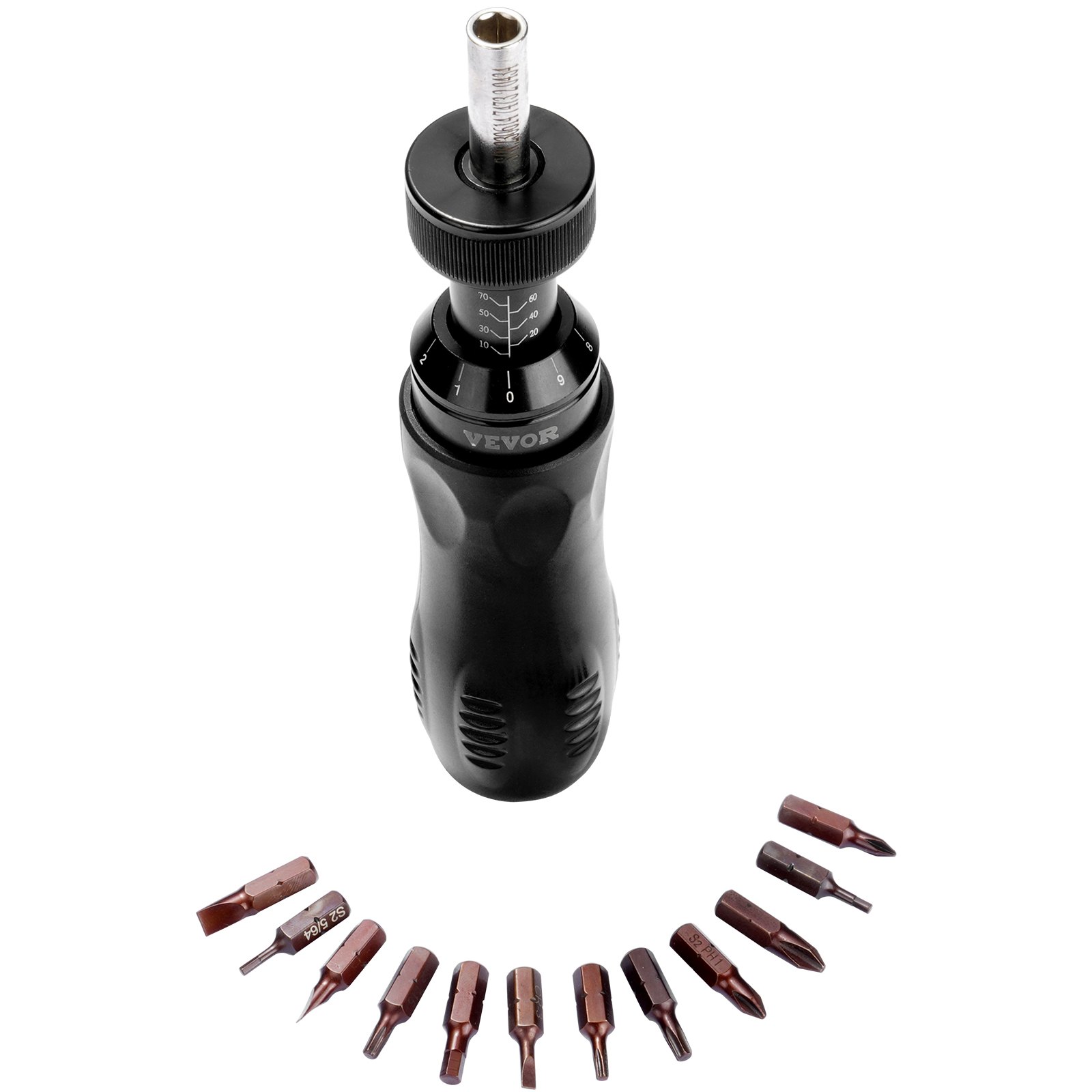 VEVOR Destornillador Dinamométrico Digital con Accionamiento de 1/4" con Pantalla LCD Rango de Par 1,13-7,91 Nm Incremento de 1 in/lb Juego de Brocas de Destornillador Dinamométrico con Escala