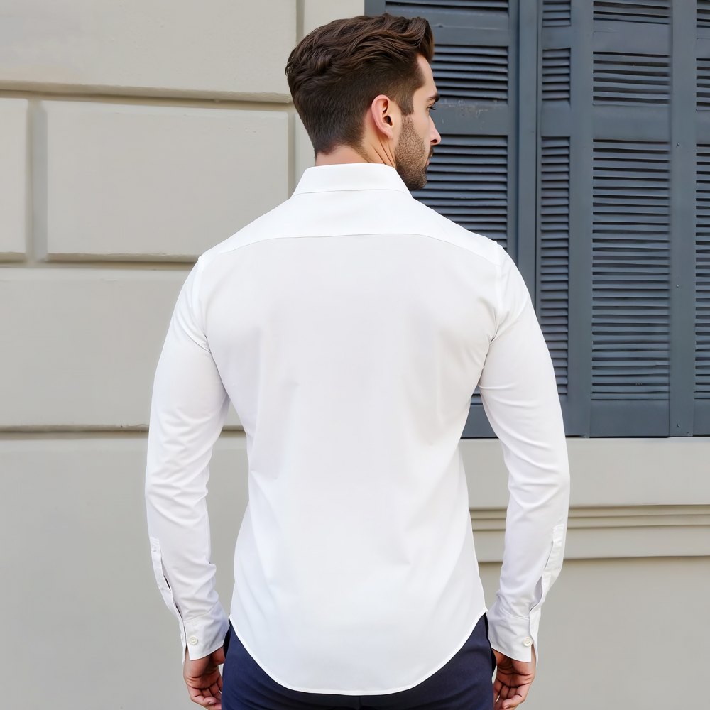 VEVOR Camisa para Hombre de Manga Larga Tamaño Grande L Antiarrugas Camisa con Botones Corte Entallado Camiseta de Ajuste Regular Suave y Elástica para Negocios, Informal, Trabajo, Boda, Blanco