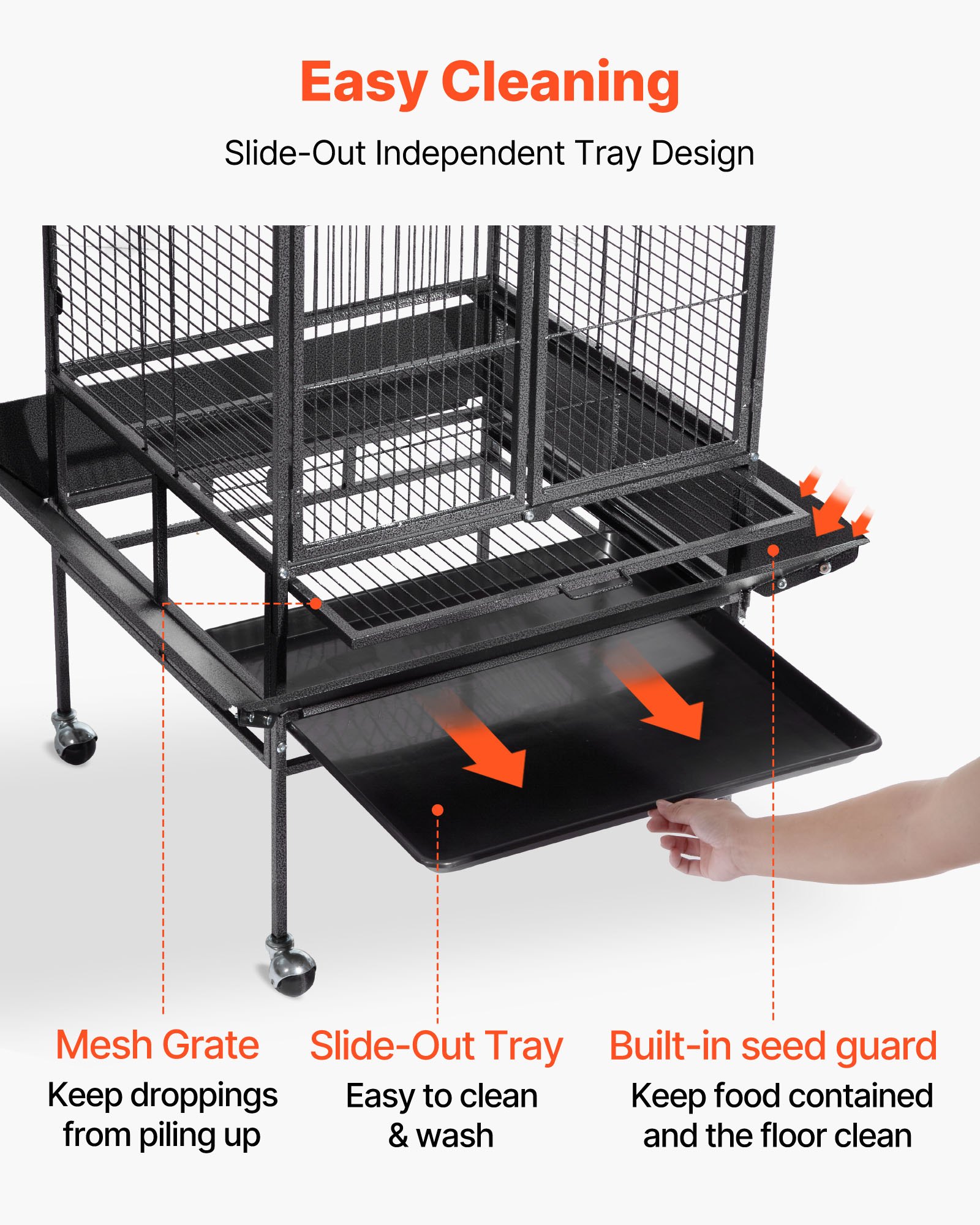 VEVOR Bird Cage, 830 x 790 x 2100 mm, Open Flat Top, Wrought Iron Bird Flight Cage with Perches, Slide-Out Tray, Plastic Feeders, for Cockatiel, Monk Parakeet, Amazon Parrot, African Grey Parrot