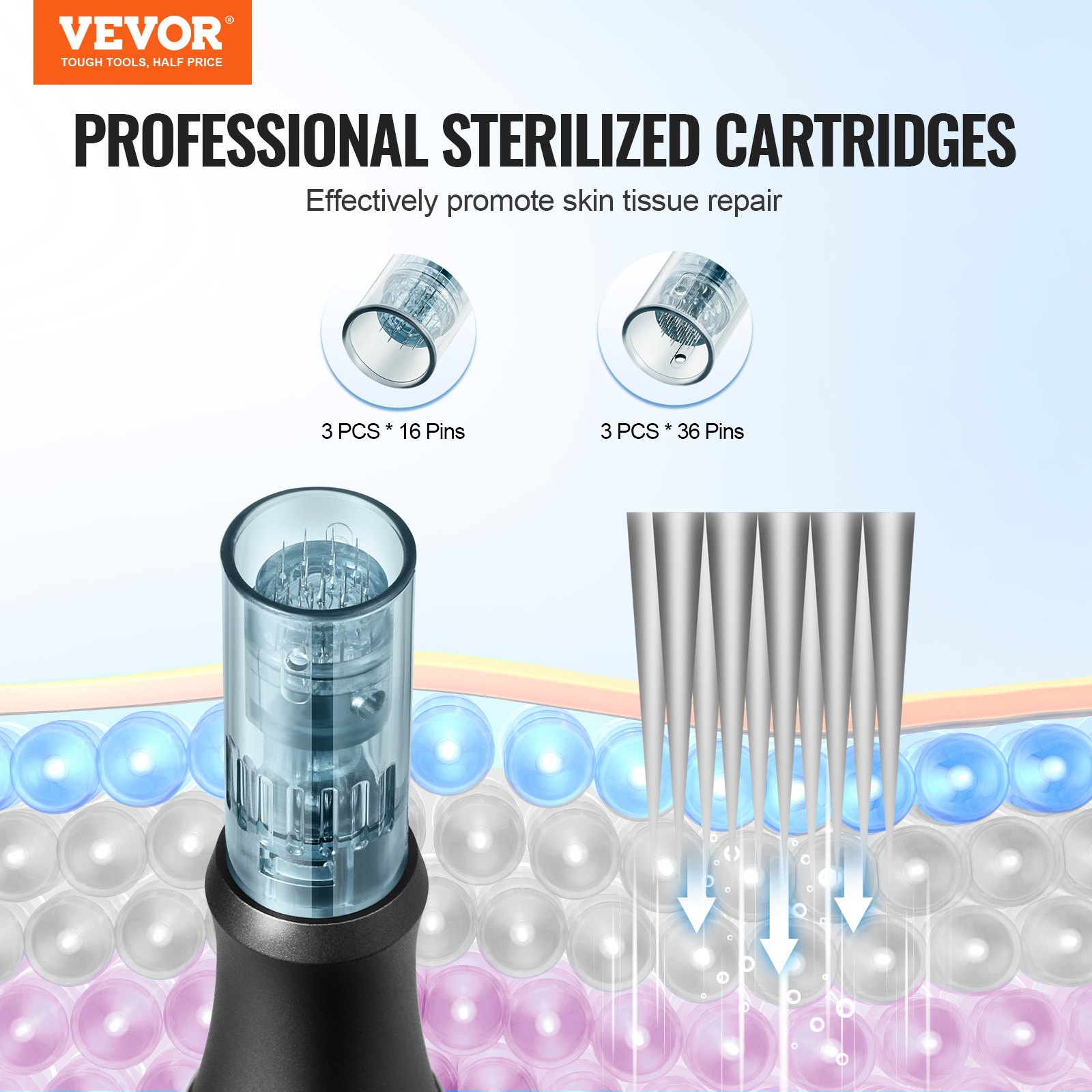 VEVOR Pluma de Microagujas Faciales 6 Cartuchos de Agujas Desechables Pantalla LCD Dermapen Eléctrico Profesional 6 Velocidades Variables Máquina de Microagujas Longitud de Aguja Ajustable 0-2,5 mm