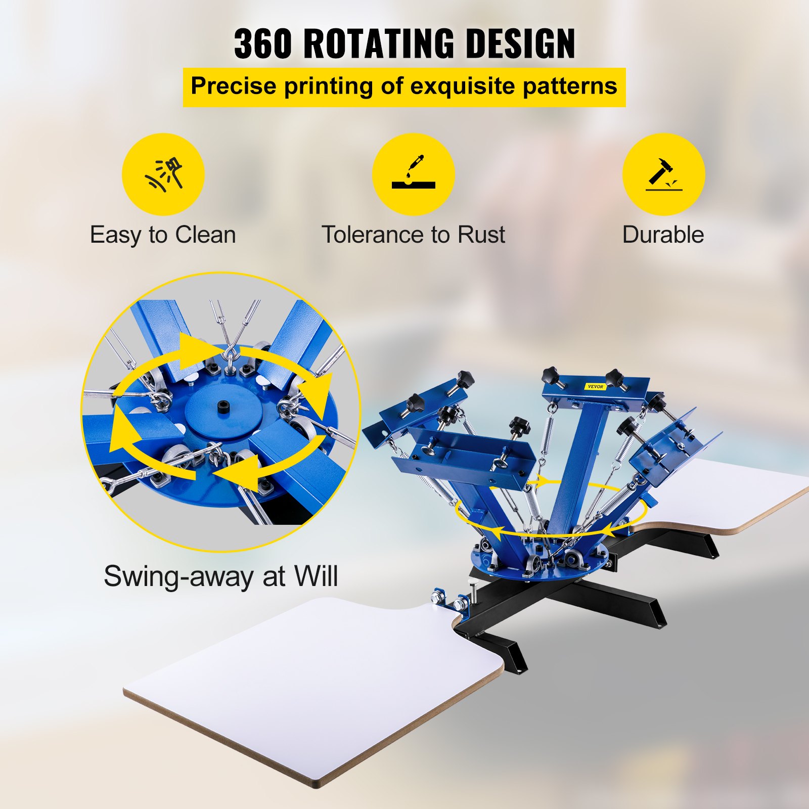 VEVOR Máquina de Serigrafía 4 Colores 2 Estaciones Tamaño 45x55cm Máquina de Impresión Pantalla de Base Giratoria 360° Placa de Acero Máquina de Impresión Pantalla Presión para Camiseta