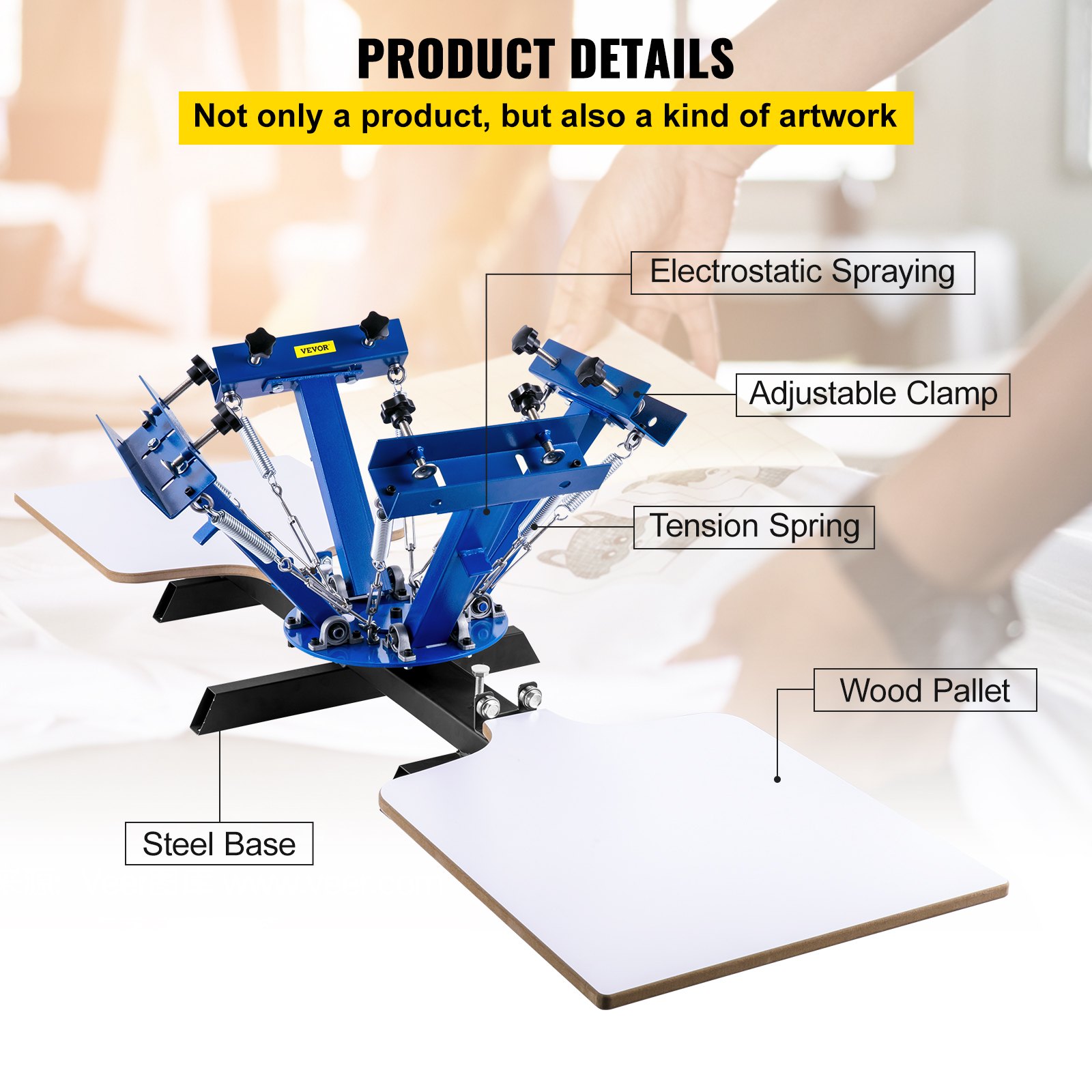 VEVOR Máquina de Serigrafía 4 Colores 2 Estaciones Tamaño 45x55cm Máquina de Impresión Pantalla de Base Giratoria 360° Placa de Acero Máquina de Impresión Pantalla Presión para Camiseta