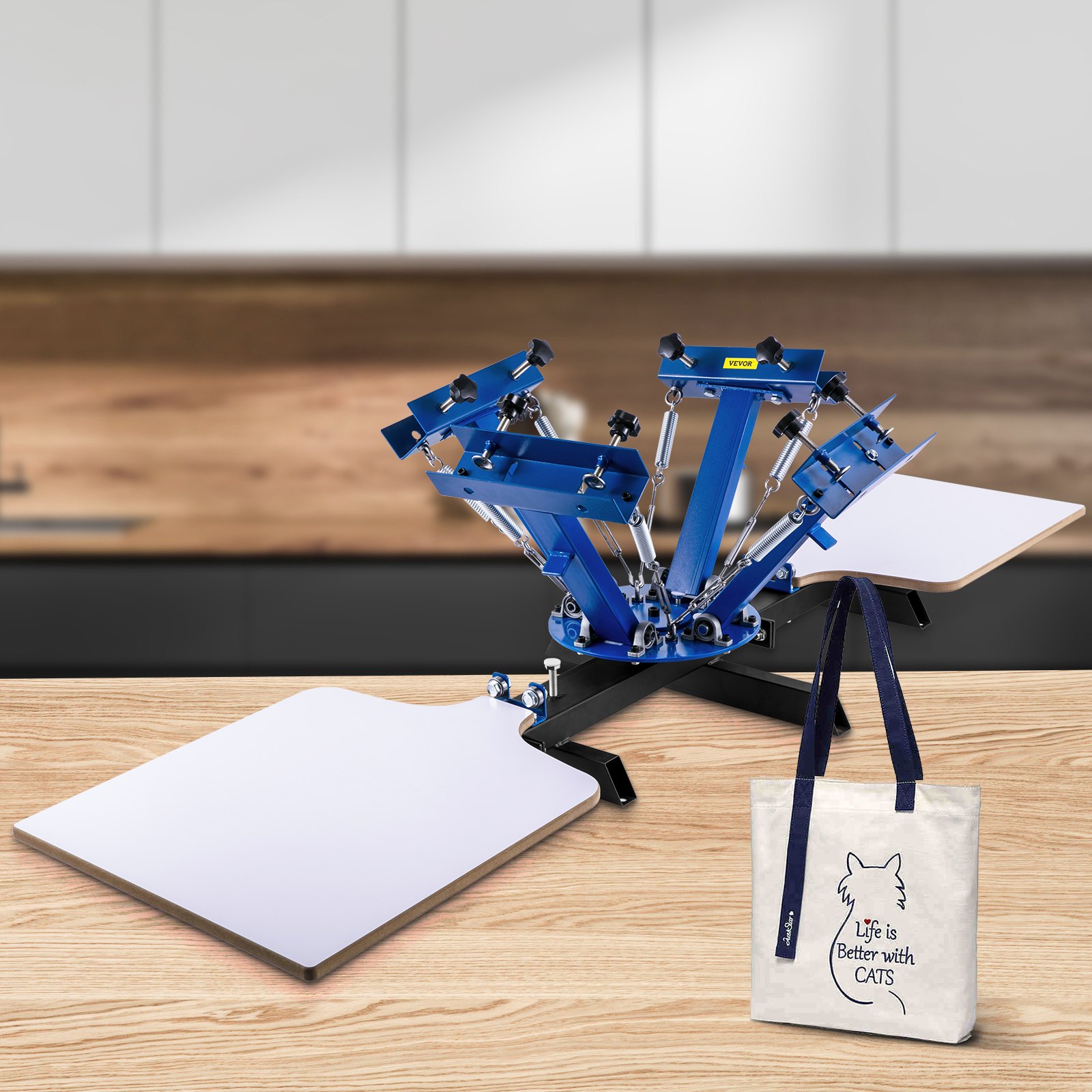 VEVOR Máquina de Serigrafía 4 Colores 2 Estaciones Tamaño 45x55cm Máquina de Impresión Pantalla de Base Giratoria 360° Placa de Acero Máquina de Impresión Pantalla Presión para Camiseta