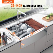 VEVOR Fregadero de Cocina Fregadero de Acero Inoxidable 304 Bajo Encimera de un Solo Seno con Tabla de Cortar Filtro Escurridor Drenaje Rápido para Preparación de Cocina Casera, 84 x 56 x 23 cm