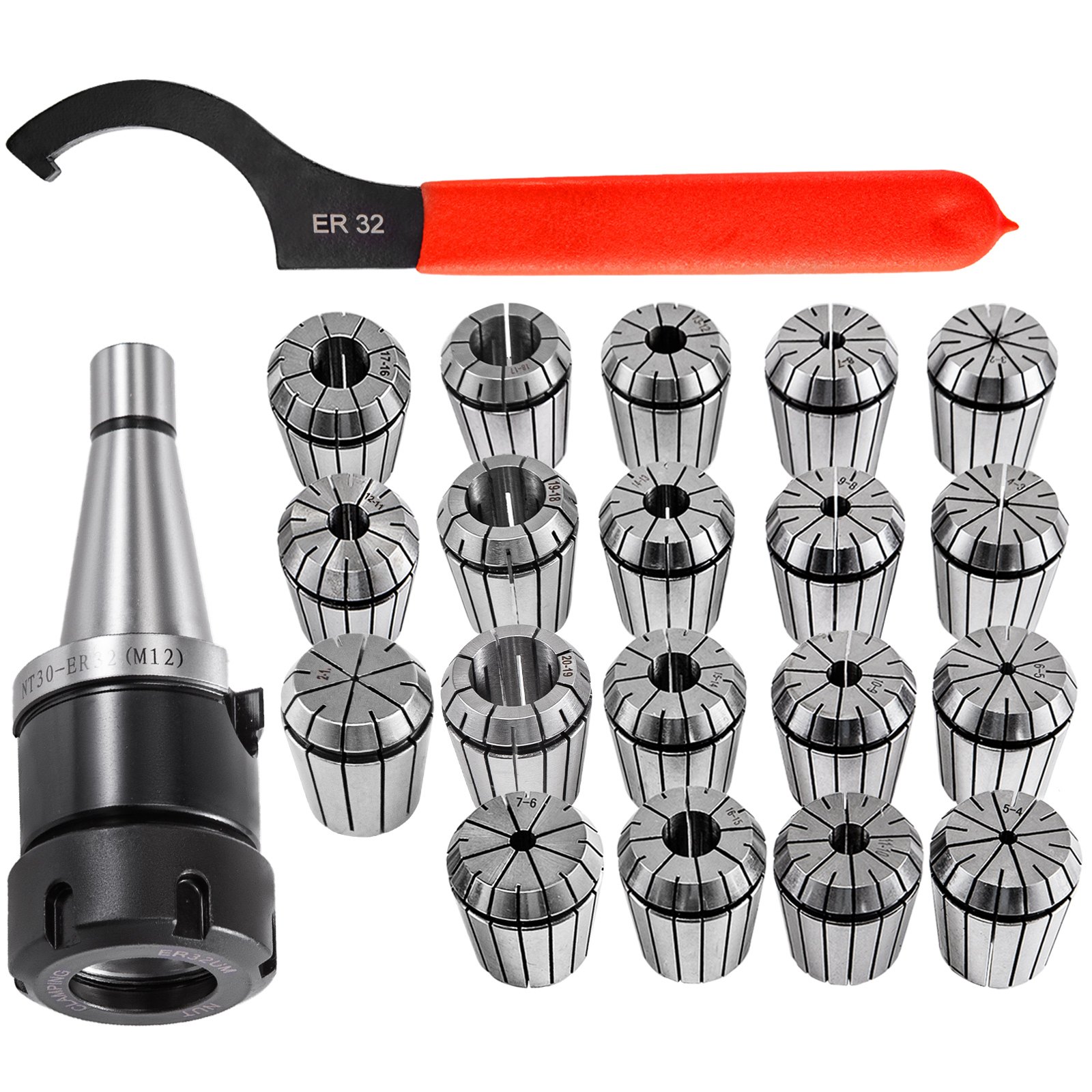 Vevor Er32 19pcs Pinza De Resorte Collet Chuck De Torno Portabrocas Nt30-er32