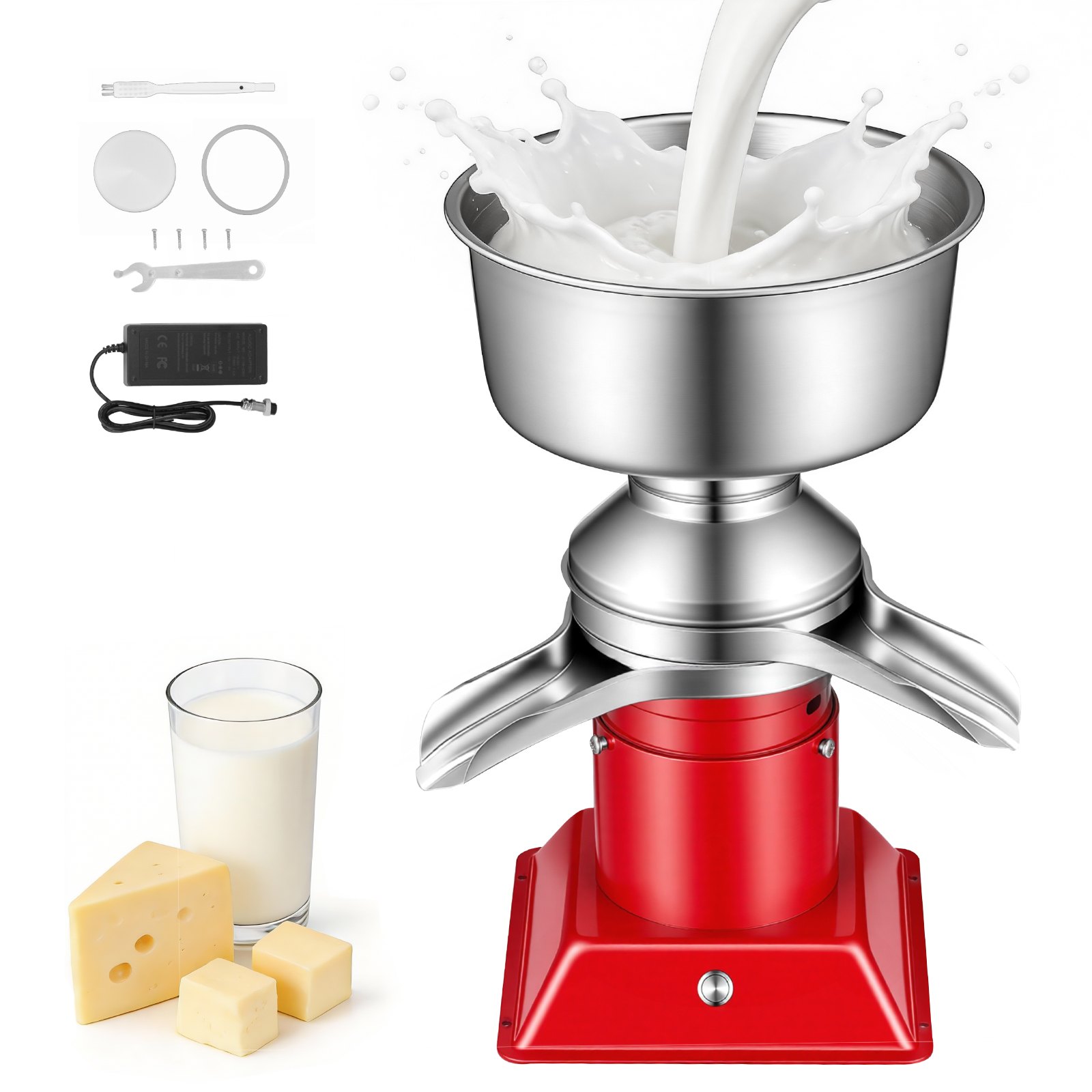 VEVOR Separador Centrífugo de Crema de Leche Eléctrico Salida de 60 L/h, 10.500rpm, Máquina Separadora de Leche de Acero Inoxidable 304, Recipiente de 4,5 L para Leche de Cabra, Vaca, 40 W 100-240 V