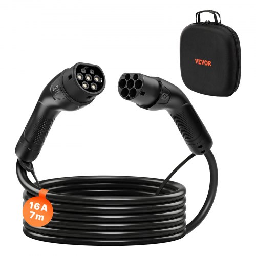 VEVOR Cable de Carga para Vehículos Eléctricos, 16 A, 7 m, máx. 11 kW, Alargador, Compatible con Cargadores de Vehículos Eléctricos Tipo 2, Trifásico CA 480 V 50 Hz, IP65, con Bolsa de Transporte