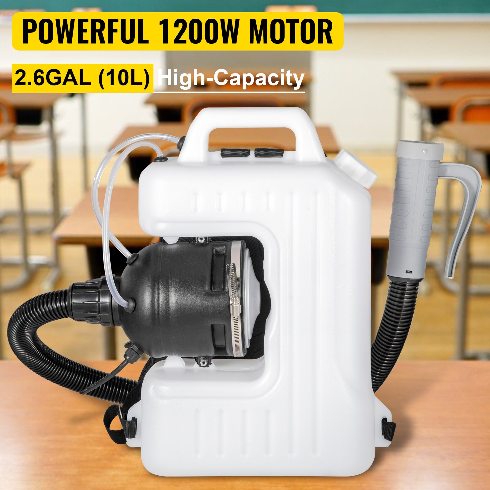VEVOR Nebulizador Pulverizador Eléctrico 10L Pulverizador Desinfectante Atomizador 2200W Máquina de Nebulización de Mochila 600 ml / min Pulverizador Eléctrico de Niebla Fría ULV para Jardín Hospital