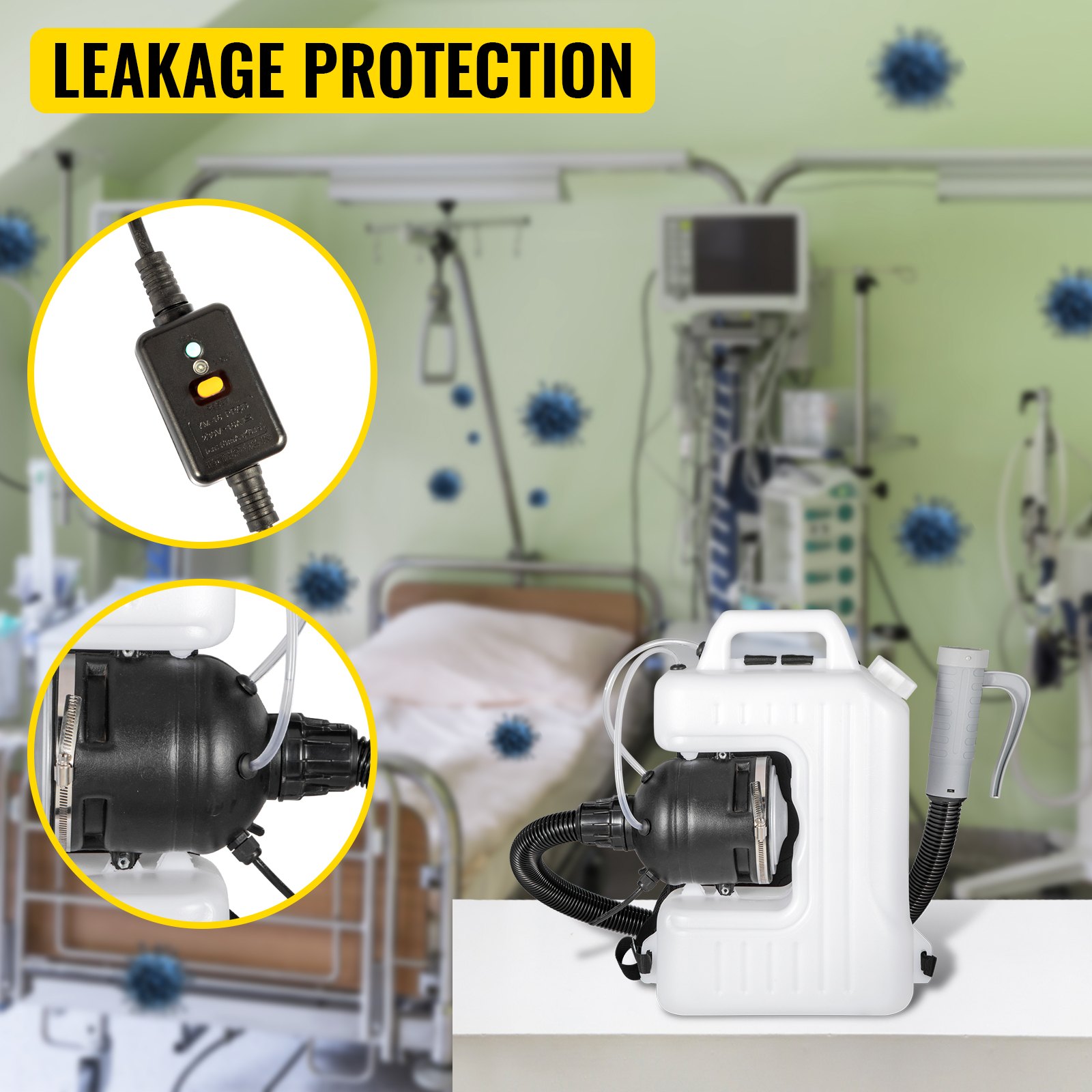 VEVOR Nebulizador Pulverizador Eléctrico 10L Pulverizador Desinfectante Atomizador 2200W Máquina de Nebulización de Mochila 600 ml / min Pulverizador Eléctrico de Niebla Fría ULV para Jardín Hospital