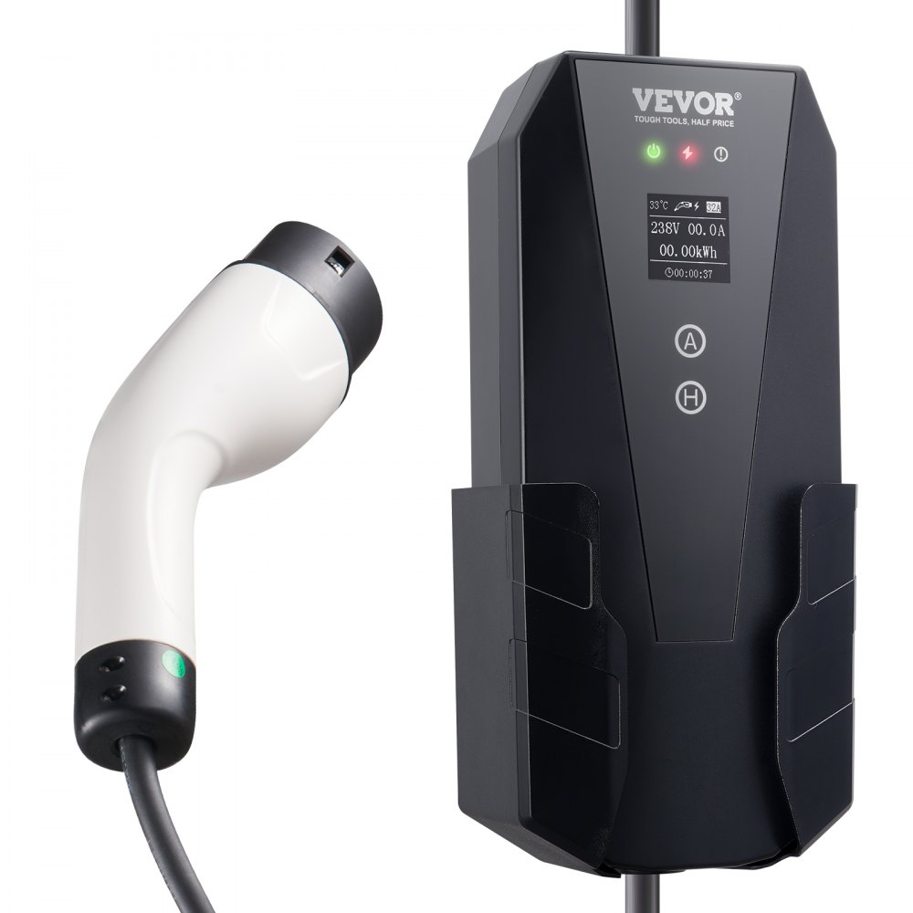 VEVOR Cargador EV Portátil Tipo 2 Cargador de Coche Eléctrico 16A 3,7kW con Cable de Carga 8,6m CEE 7/7 Pantalla LCD Casa EV IEC62196 Impermeable IP66 con Bolsa de Almacenamiento Gancho Cable de Carga