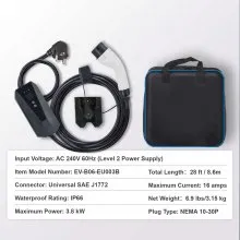 VEVOR Cargador EV Portátil Tipo 2 Cargador de Coche Eléctrico 16A 3,7kW con Cable de Carga 8,6m CEE 7/7 Pantalla LCD Casa EV IEC62196 Impermeable IP66 con Bolsa de Almacenamiento Gancho Cable de Carga