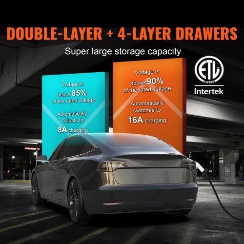 VEVOR Cargador EV Portátil Tipo 2 Cargador de Coche Eléctrico 16 A 3,7 kW con 8,6 m CEE 7/7 Plug Estación de Carga IEC62196 Impermeable IP66 con Bolsa de Almacenamiento Gancho Cable de Carga