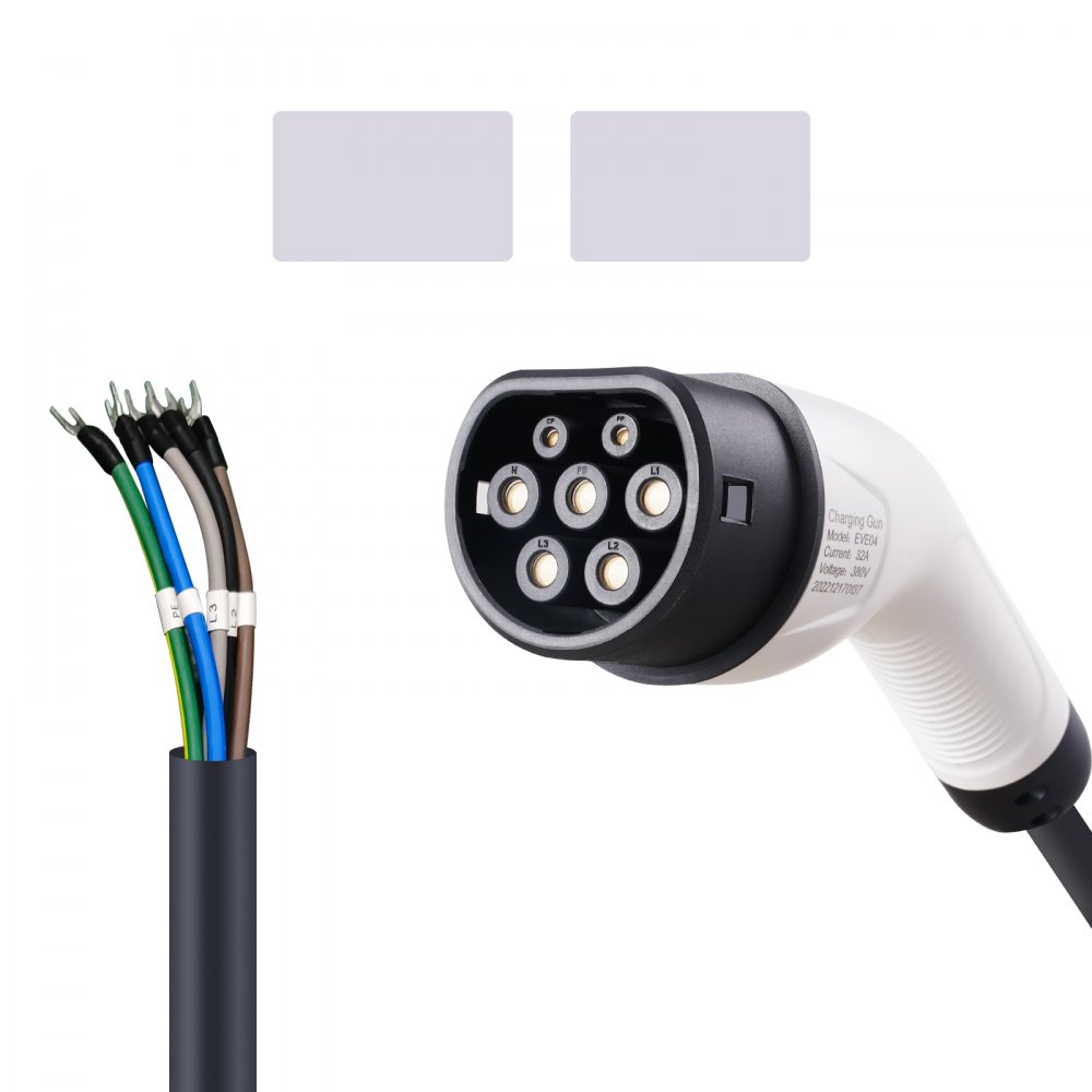 VEVOR Estación de Carga para Vehículos Eléctricos 7,4kW/22kW Estación de Carga EV 0-32A Ajustable Tipo 2 Cable TPU 7,5m IEC 62196 Monofásico/Trifásico para Interior Exterior IP66 TÜV 220-240/380-400 V