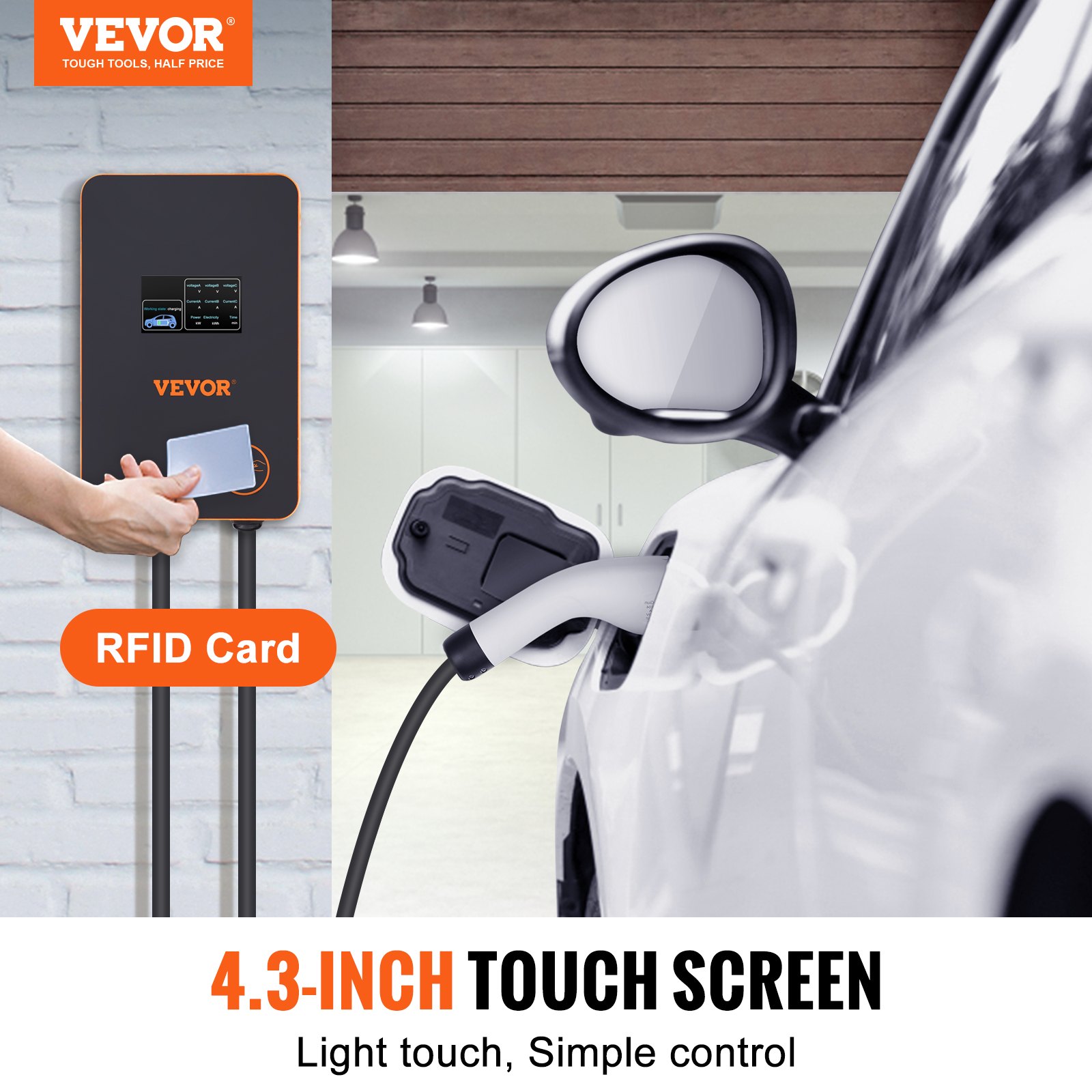 VEVOR Estación de Carga para Vehículos Eléctricos 7,4kW/22kW Estación de Carga EV 0-32A Ajustable Tipo 2 Cable TPU 7,5m IEC 62196 Monofásico/Trifásico para Interior Exterior IP66 TÜV 220-240/380-400 V