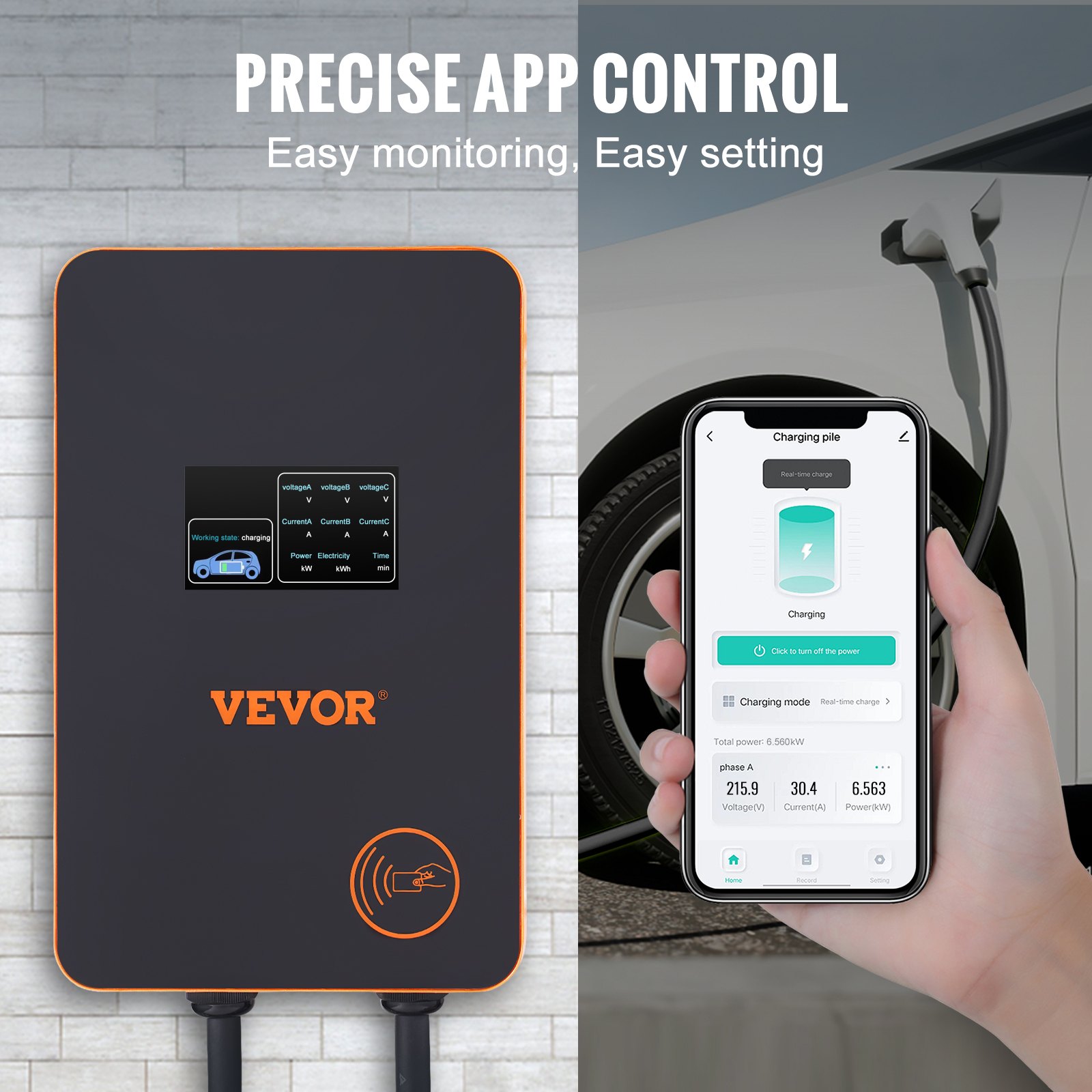VEVOR Estación de Carga para Vehículos Eléctricos 7,4kW/22kW Estación de Carga EV 0-32A Ajustable Tipo 2 Cable TPU 7,5m IEC 62196 Monofásico/Trifásico para Interior Exterior IP66 TÜV 220-240/380-400 V