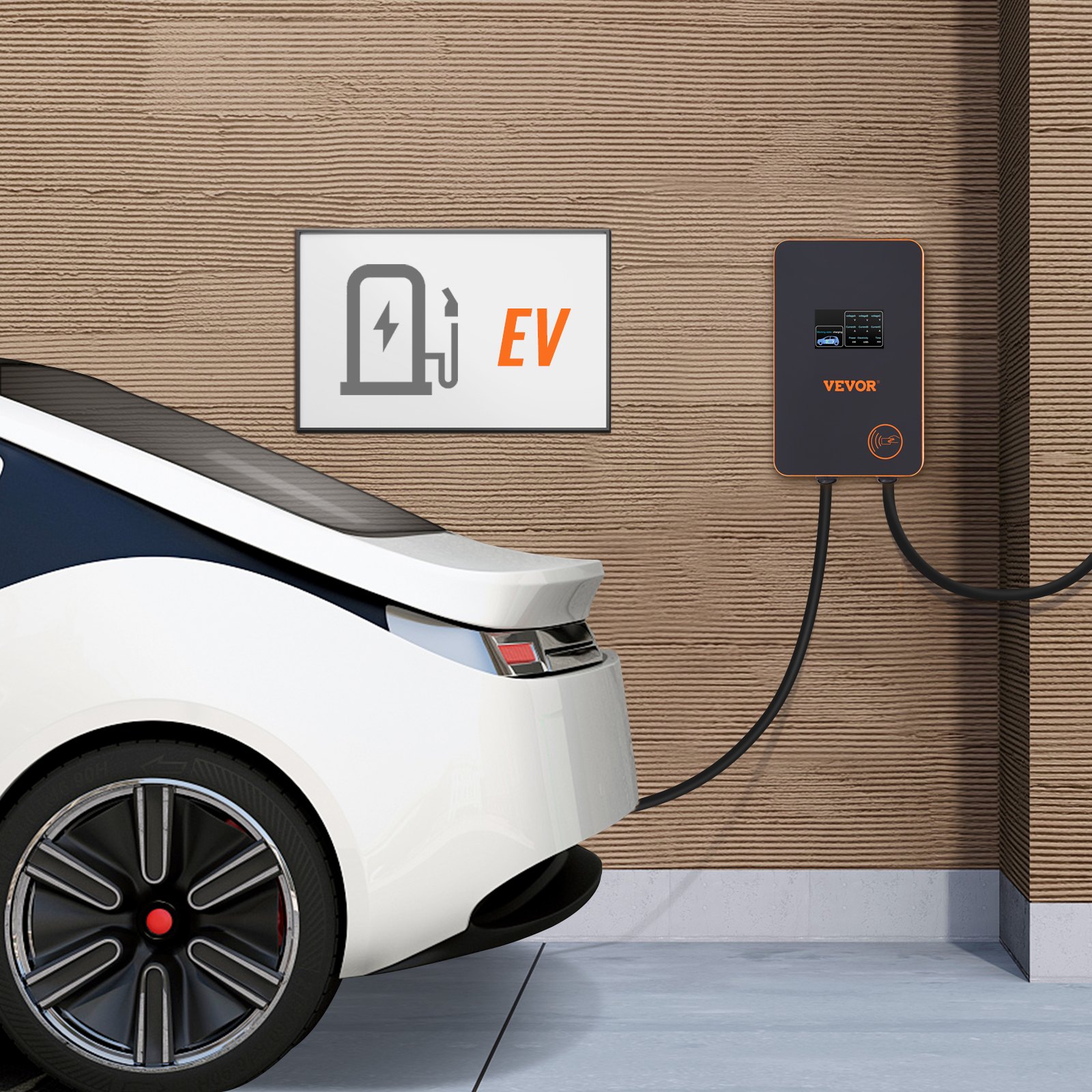 VEVOR Estación de Carga para Vehículos Eléctricos 7,4kW/22kW Estación de Carga EV 0-32A Ajustable Tipo 2 Cable TPU 7,5m IEC 62196 Monofásico/Trifásico para Interior Exterior IP66 TÜV 220-240/380-400 V