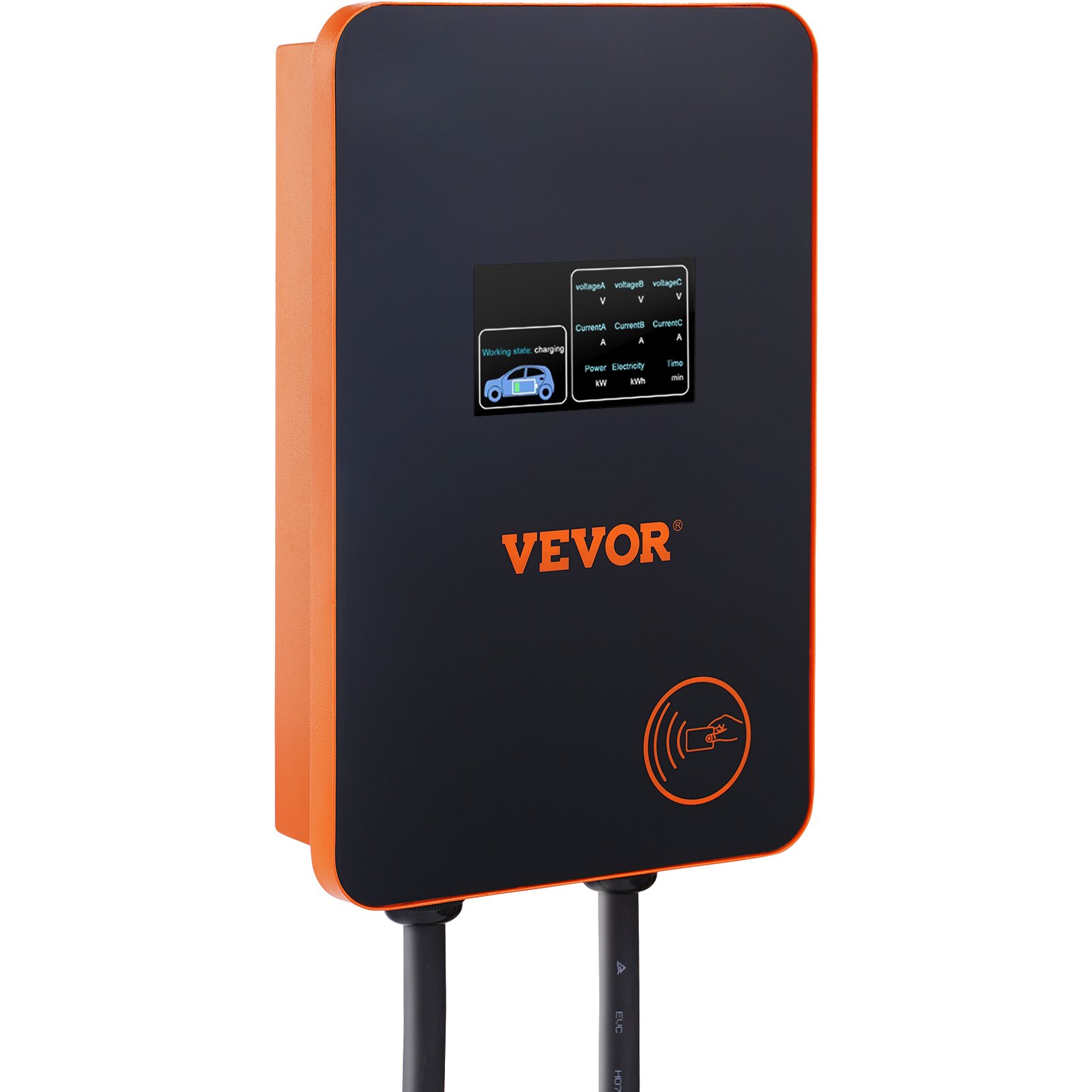 VEVOR Estación de Carga para Vehículos Eléctricos 7,4kW/22kW Estación de Carga EV 0-32A Ajustable Tipo 2 Cable TPU 7,5m IEC 62196 Monofásico/Trifásico para Interior Exterior IP66 TÜV 220-240/380-400 V