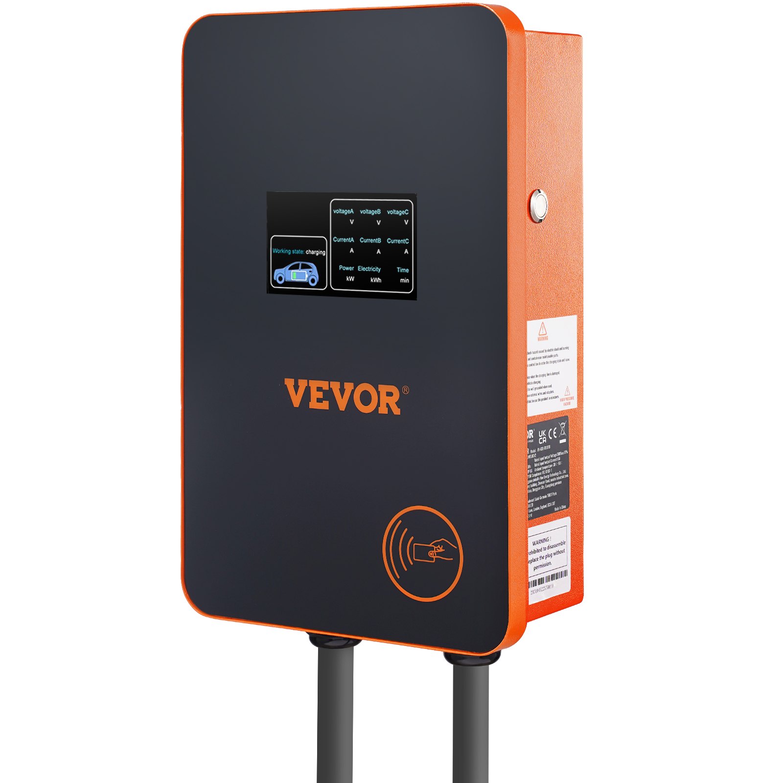 VEVOR Estación de Carga para Vehículos Eléctricos 7,4kW/22kW Estación de Carga EV 0-32A Ajustable Tipo 2 Cable TPU 7,5m IEC 62196 Monofásico/Trifásico para Interior Exterior IP66 TÜV 220-240/380-400 V