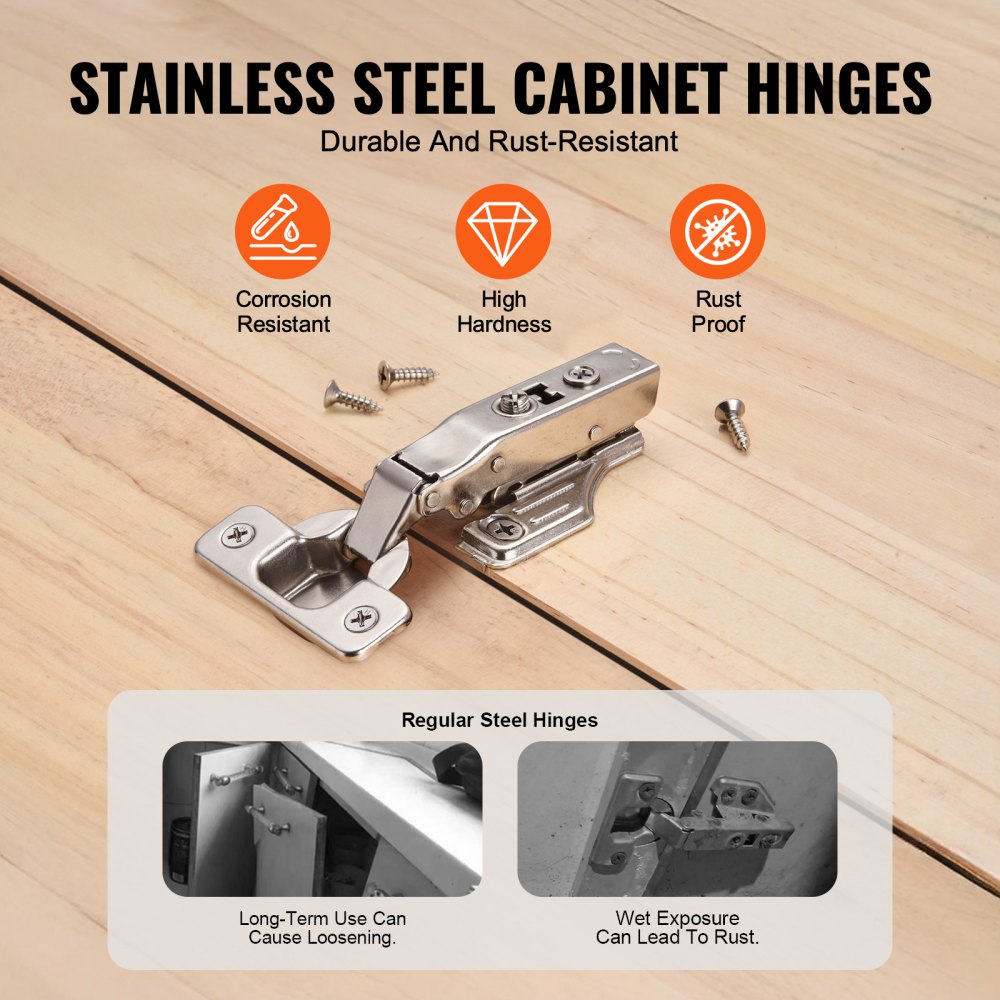 VEVOR Cabinet Door Hinges, Set of 40, Fully Surface Mounted Furniture Hinges, 100-Degree Opening Angle, Soft-Close, Hinges for Framed & Frameless Cabinet Types, with Mounting Screws, 115x62x28mm