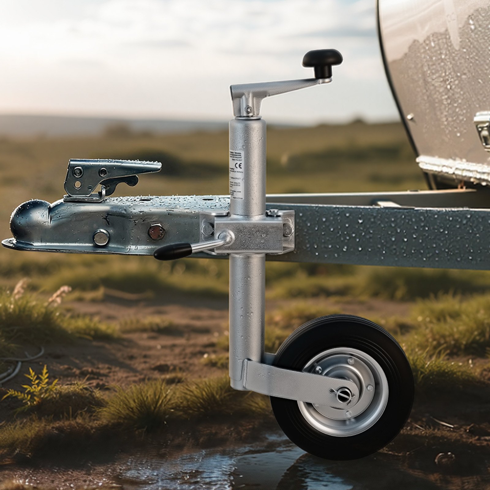 VEVOR Rueda de Apoyo 550–780 mm de Altura Ajustable, Capacidad de Carga hasta 150 kg, con Rueda Simple y Mango Ergonómico, Adecuado para Remolques, Caravanas y Barcos, 250 x 130 x 550 mm, Plata