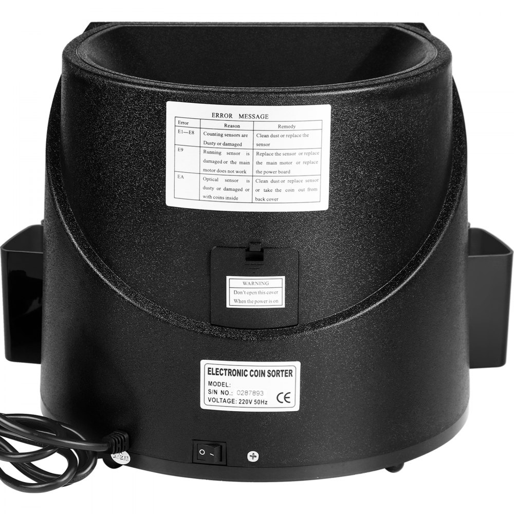 VEVOR Contador de Monedas Euro Profesional 220 V, Clasificador de Monedas Pantalla LED de 7 Dígitos 170 Monedas por Minuto, Máquina de Conteo de Monedas con 8 Cajas de Recolección de Alta Precisión