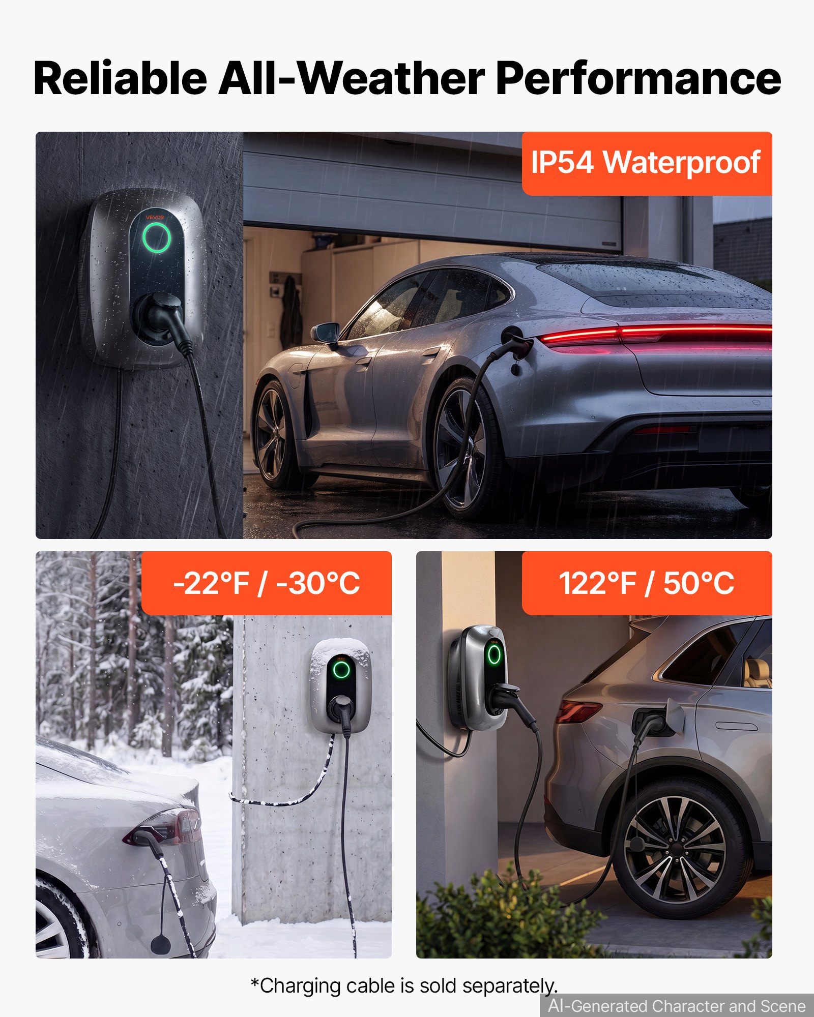 VEVOR Estación de Carga de Vehículo Eléctrico 7kW, 32A, 230V CA, Cargador de Coche Eléctrico Monofásico Tipo 2, Control por Aplicación, Indicador LED, para Vehículos Eléctricos e Híbridos Enchufables