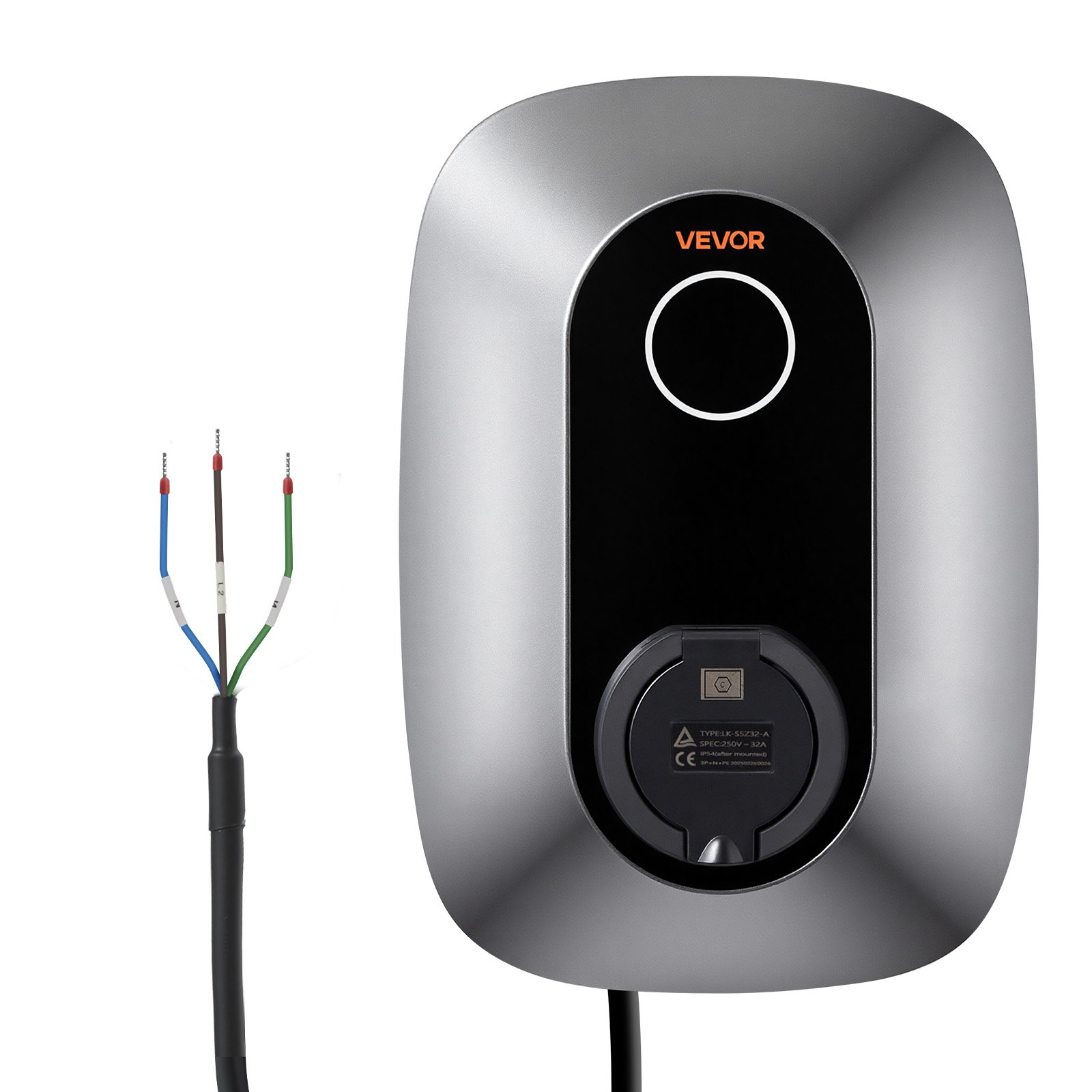 VEVOR Estación de Carga de Vehículo Eléctrico 7kW, 32A, 230V CA, Cargador de Coche Eléctrico Monofásico Tipo 2, Control por Aplicación, Indicador LED, para Vehículos Eléctricos e Híbridos Enchufables