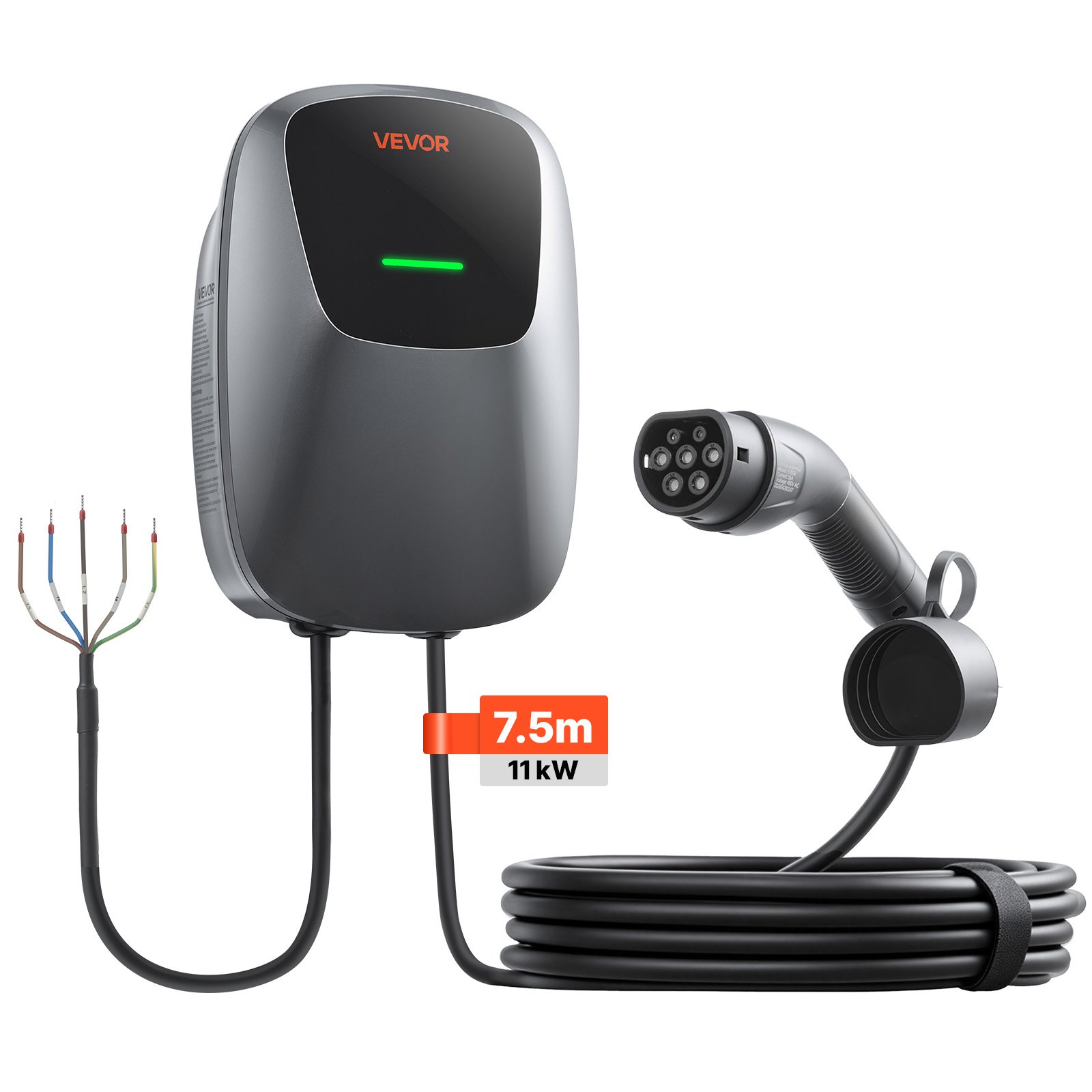 VEVOR Estación de Carga para Vehículo Eléctrico 11kW, 16A, 400V CA, Cargador EV Trifásico Tipo 2, Cable 7,5 m, Control por Aplicación, Indicador LED, para Vehículos Eléctricos e Híbridos Enchufables