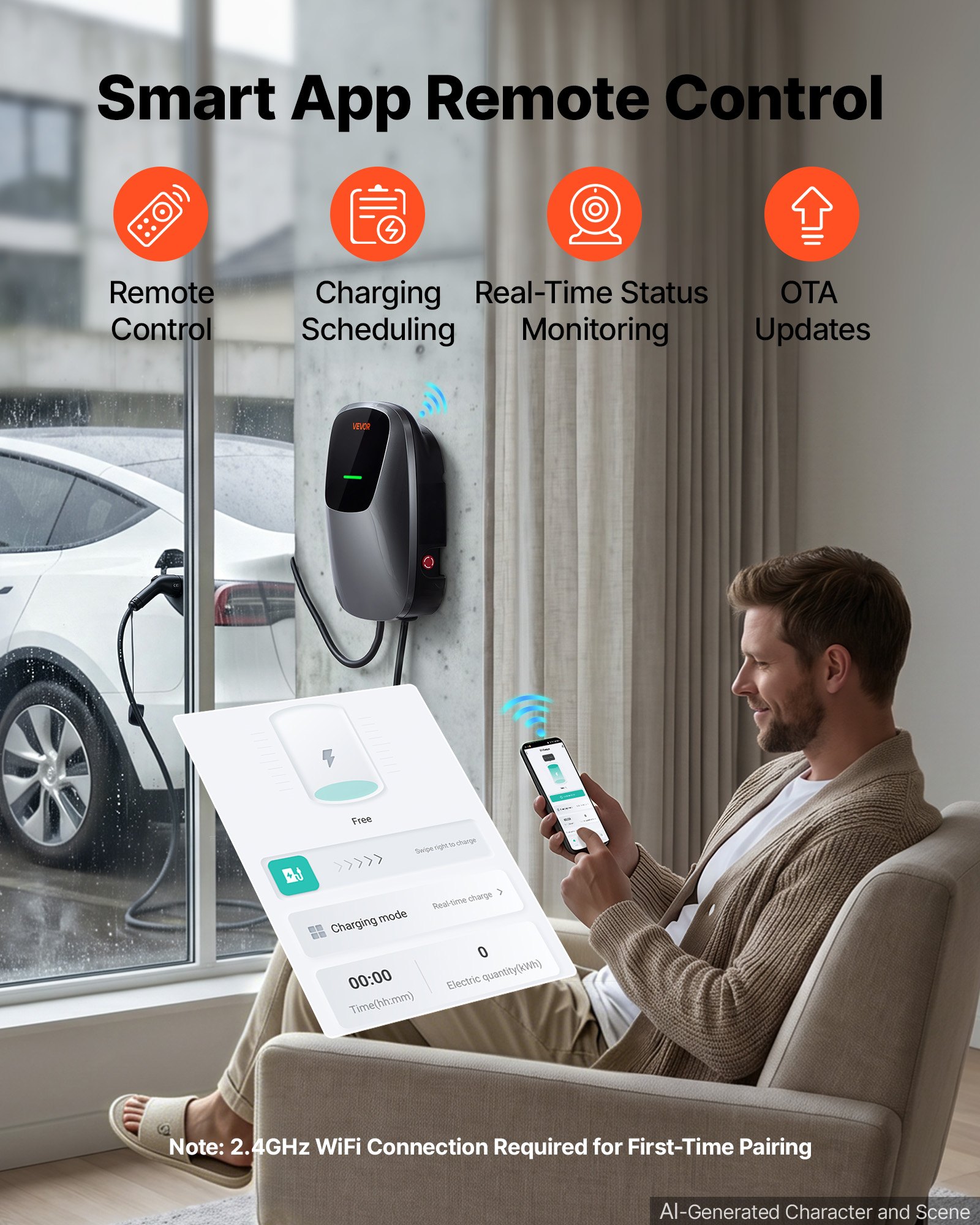 VEVOR Estación de Carga para Vehículo Eléctrico 11kW, 16A, 400V CA, Cargador EV Trifásico Tipo 2, Cable 5 m, Control por Aplicación, Indicador LED, para Vehículos Eléctricos e Híbridos Enchufables