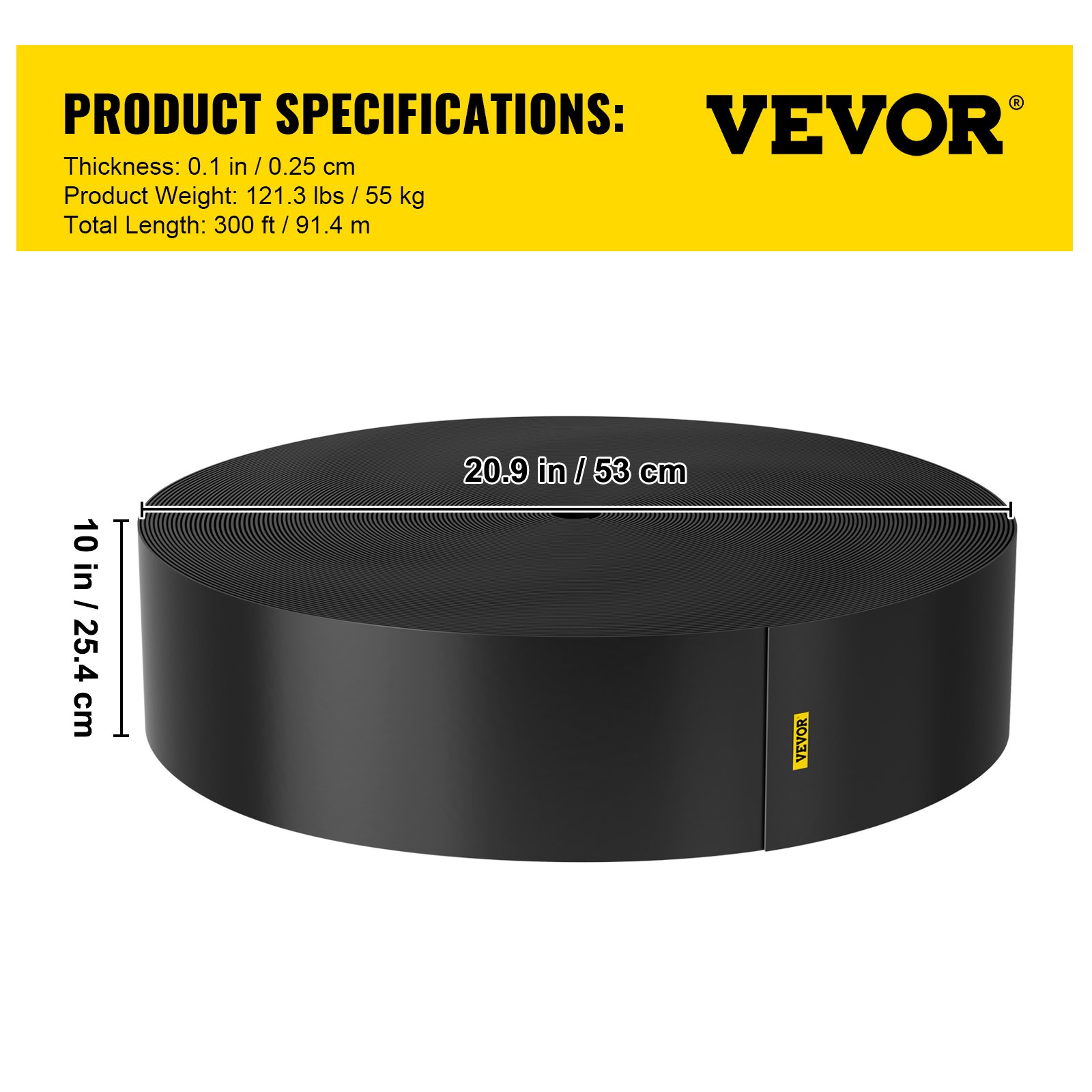 VEVOR Landscape Edging, 25.4 cm Deep, 91.4 m Total Length, Recycled HDPE Decking Board, Flexible Bending Edge for Landscaping, Lawn, Garden, Yard, Against Invading Weeds, Black