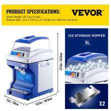 VEVOR Trituradora Hielo Eléctrica Automática 300 W Picadora de Hielo 200 kg/h Máquina de Cono de Nieve de Acero Inoxidable Máquinas de Granizados con Tolva de Capacidad de 5 kg con Tapa 320 RPM