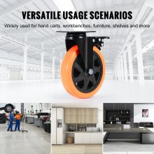 VEVOR Juego de 4 ruedas giratorias para muebles industriales, ruedas silenciosas de PVC de 152,4 mm con freno de bloqueo A/B, capacidad de carga de 700 libras por rueda para carros de banco de trabajo