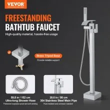 VEVOR Grifo de bañera independiente, mezclador de ducha cepillado, llenado de bañera independiente, 2 modos de agua, caño giratorio de 360°, para ducha de baño, limpieza de desagües, baño