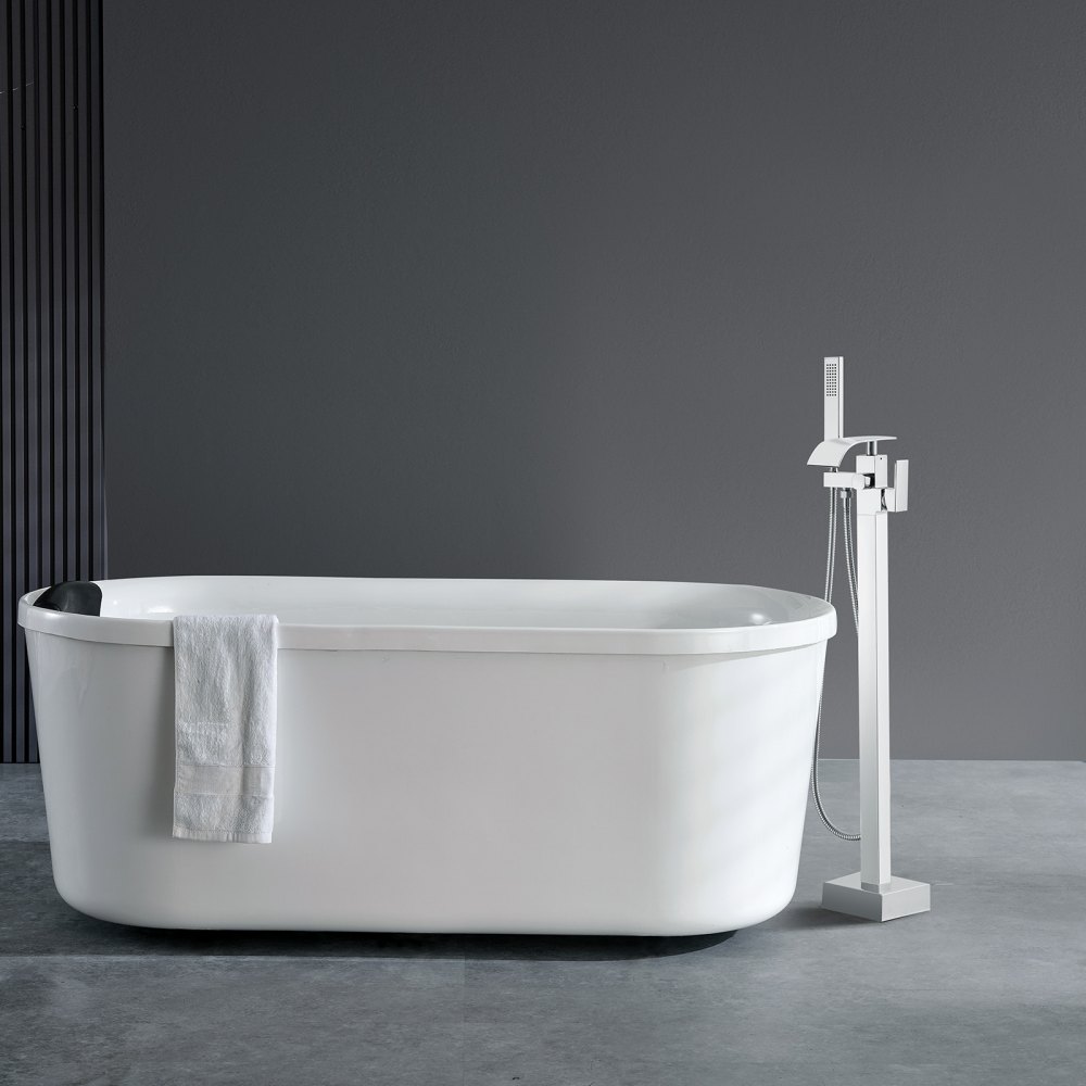 VEVOR Grifo de Bañera Independiente Mezclador de Ducha Llenado de Bañera Independiente 2 Modos de Agua Caño Giratorio de 360° para Ducha de Baño, Limpieza de Desagües, Plateado Pulido