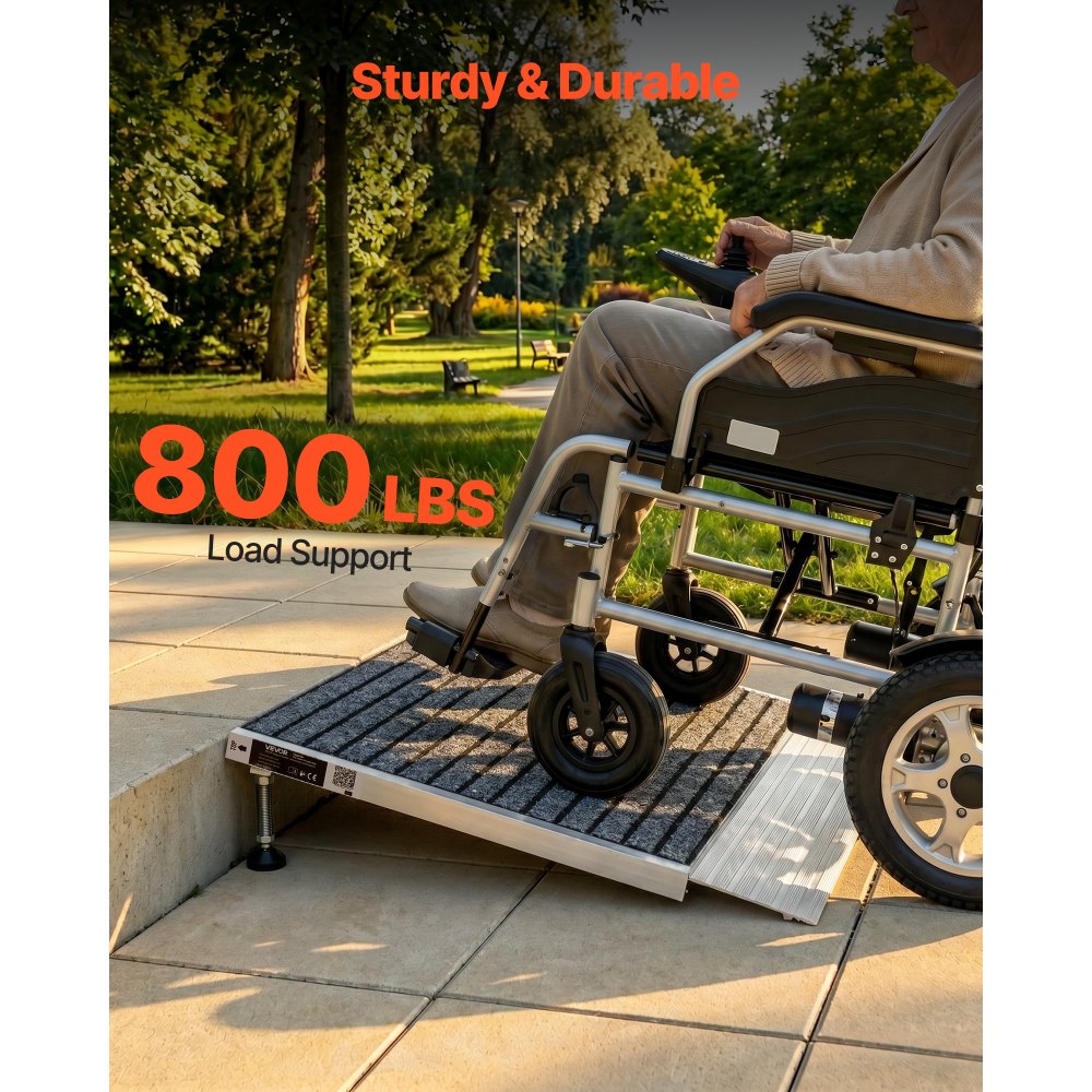 VEVOR Rampa para Silla de Ruedas de 610 x 910 mm, Rampa de Umbral de Aluminio Antideslizante, Capacidad de Carga 362,9 kg, Plataforma para Andadores, Entradas, Carros, Garajes, Puertas y Scooters