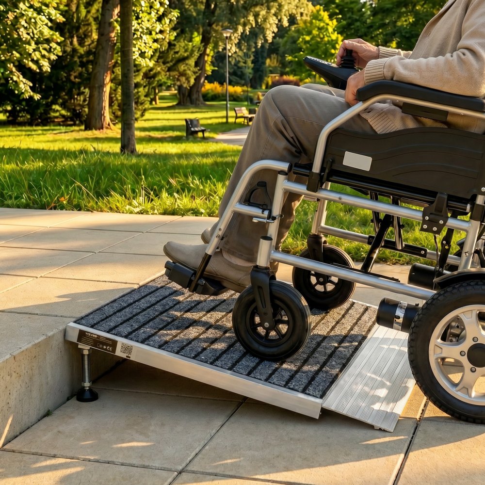 VEVOR Rampa para Silla de Ruedas de 610 x 910 mm, Rampa de Umbral de Aluminio Antideslizante, Capacidad de Carga 362,9 kg, Plataforma para Andadores, Entradas, Carros, Garajes, Puertas y Scooters