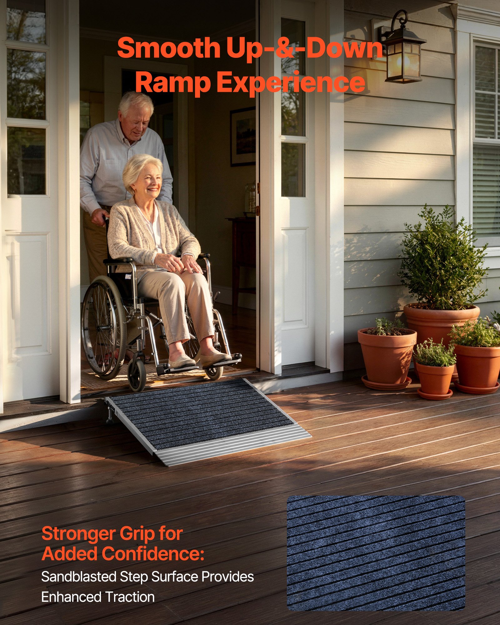 VEVOR Rampa para Silla de Ruedas de 610 x 910 mm, Rampa de Umbral de Aluminio Antideslizante, Capacidad de Carga 362,9 kg, Plataforma para Andadores, Entradas, Carros, Garajes, Puertas y Scooters